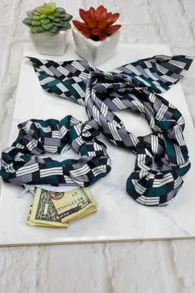 #1 Emerald Geometric Scrunchie Set