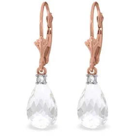 14K Solid Rose Gold Leverback Earrings Diamond & Rose Topaz Jewelry