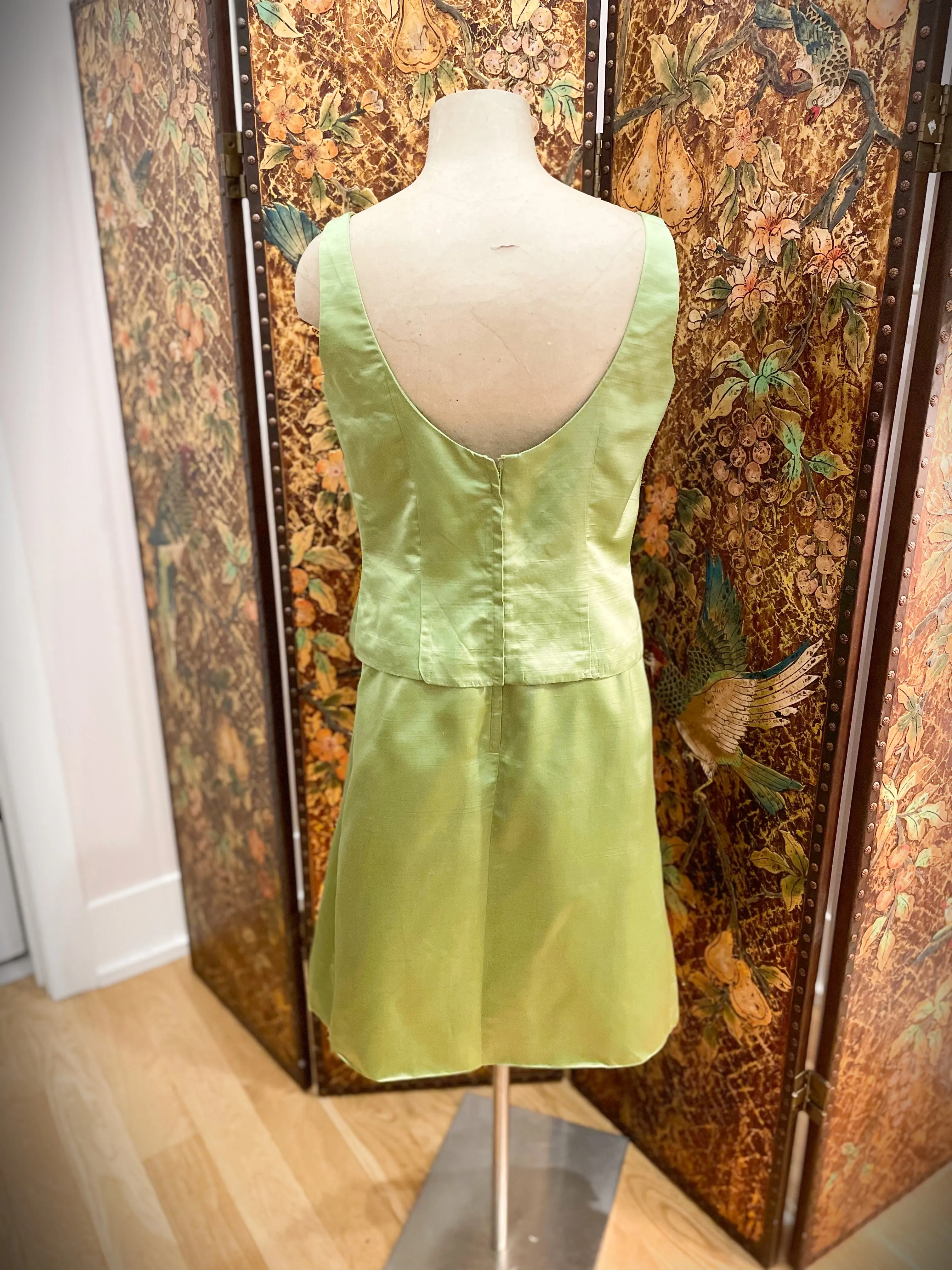 1960s Satin Green Peek-a-Boo Top And Matching Skirt