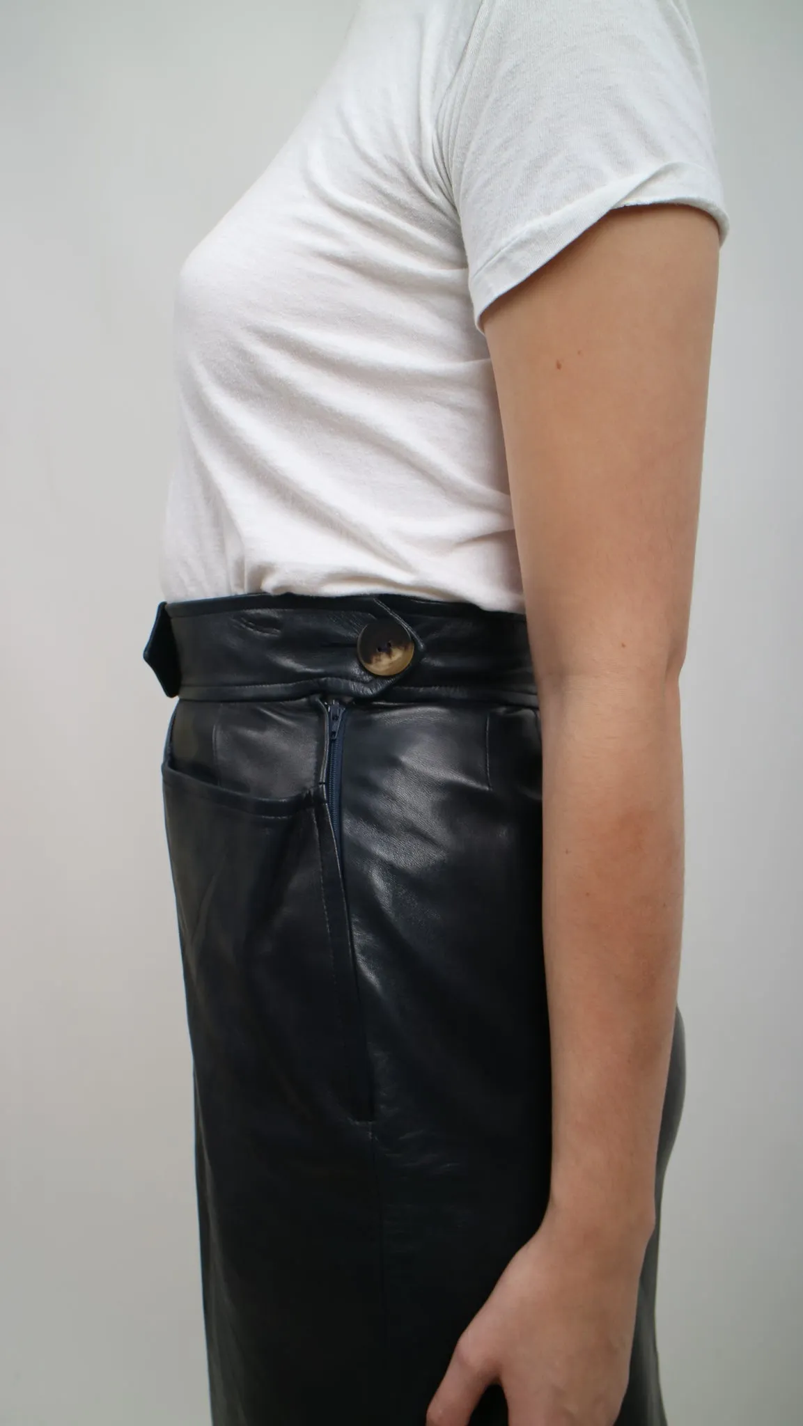 1980s Yves Saint Laurent YSL Black Lambskin Pencil Skirt