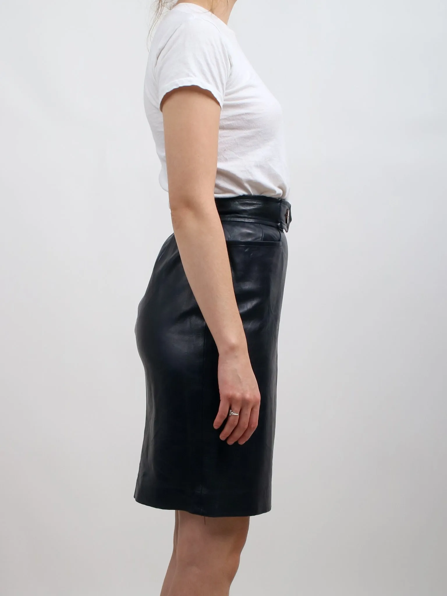 1980s Yves Saint Laurent YSL Black Lambskin Pencil Skirt