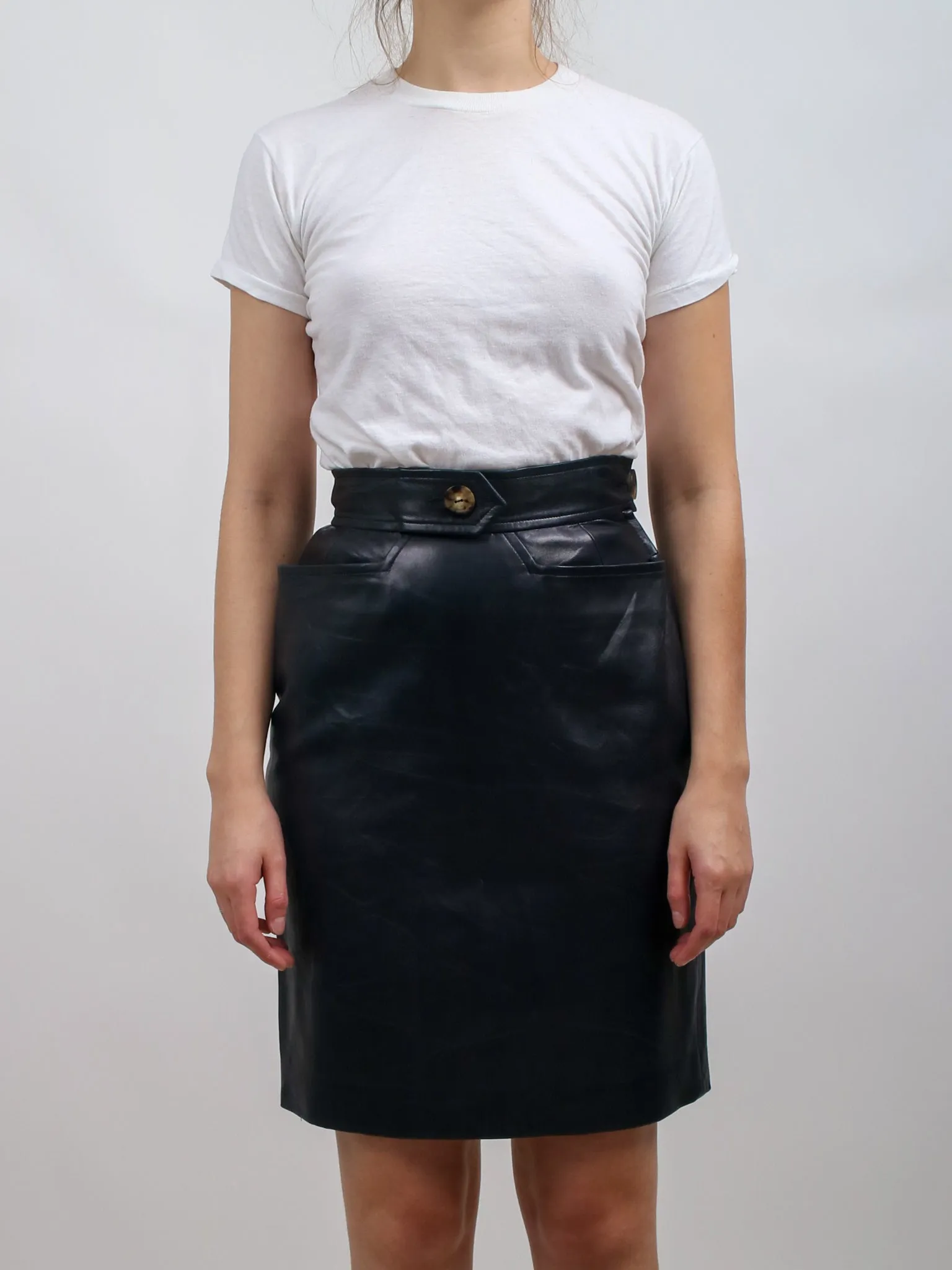 1980s Yves Saint Laurent YSL Black Lambskin Pencil Skirt