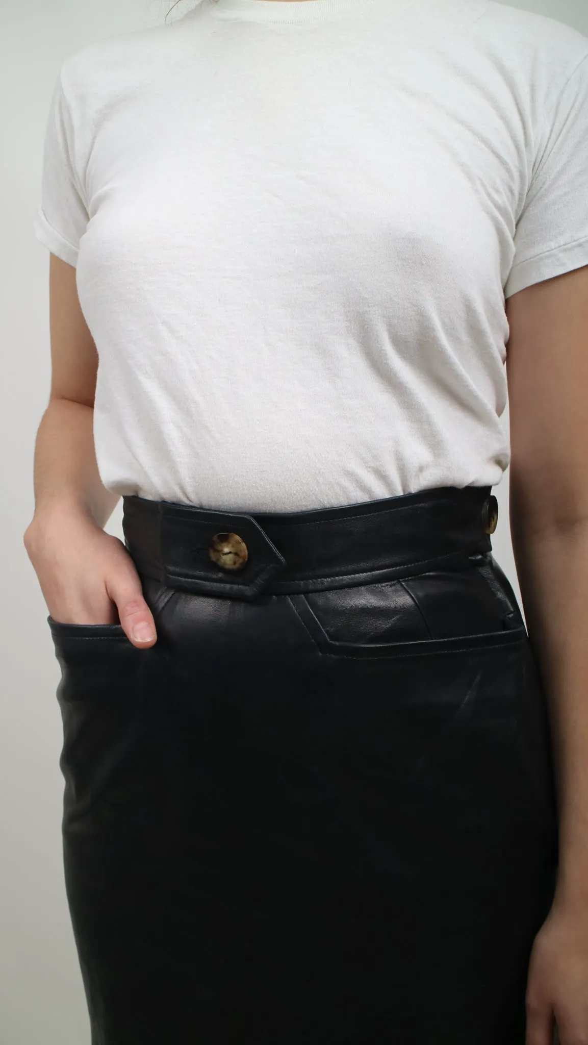 1980s Yves Saint Laurent YSL Black Lambskin Pencil Skirt