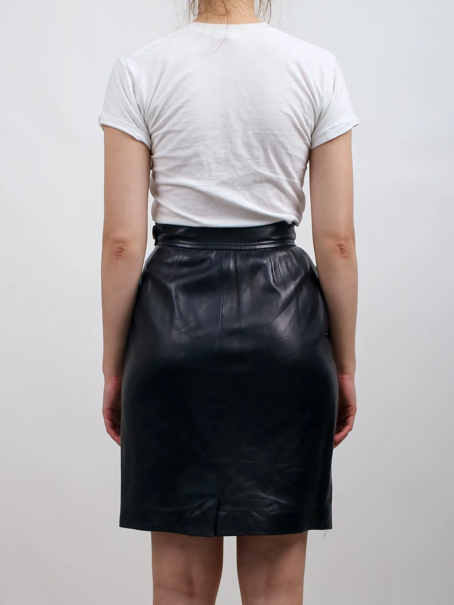 1980s Yves Saint Laurent YSL Black Lambskin Pencil Skirt