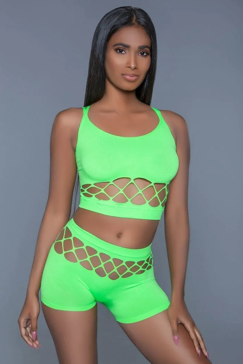 2 pc silk fishnet set