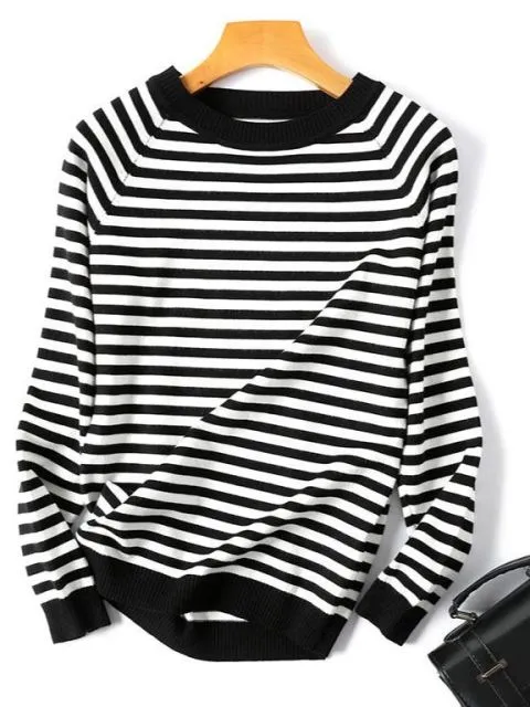 2022 Autumn Winter Long Sleeve Striped Pullover Women Sweater Knitted Sweaters