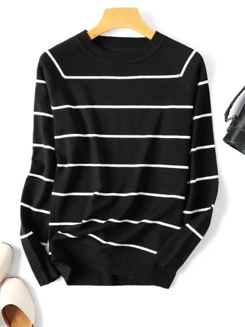 2022 Autumn Winter Long Sleeve Striped Pullover Women Sweater Knitted Sweaters