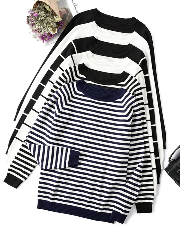 2022 Autumn Winter Long Sleeve Striped Pullover Women Sweater Knitted Sweaters