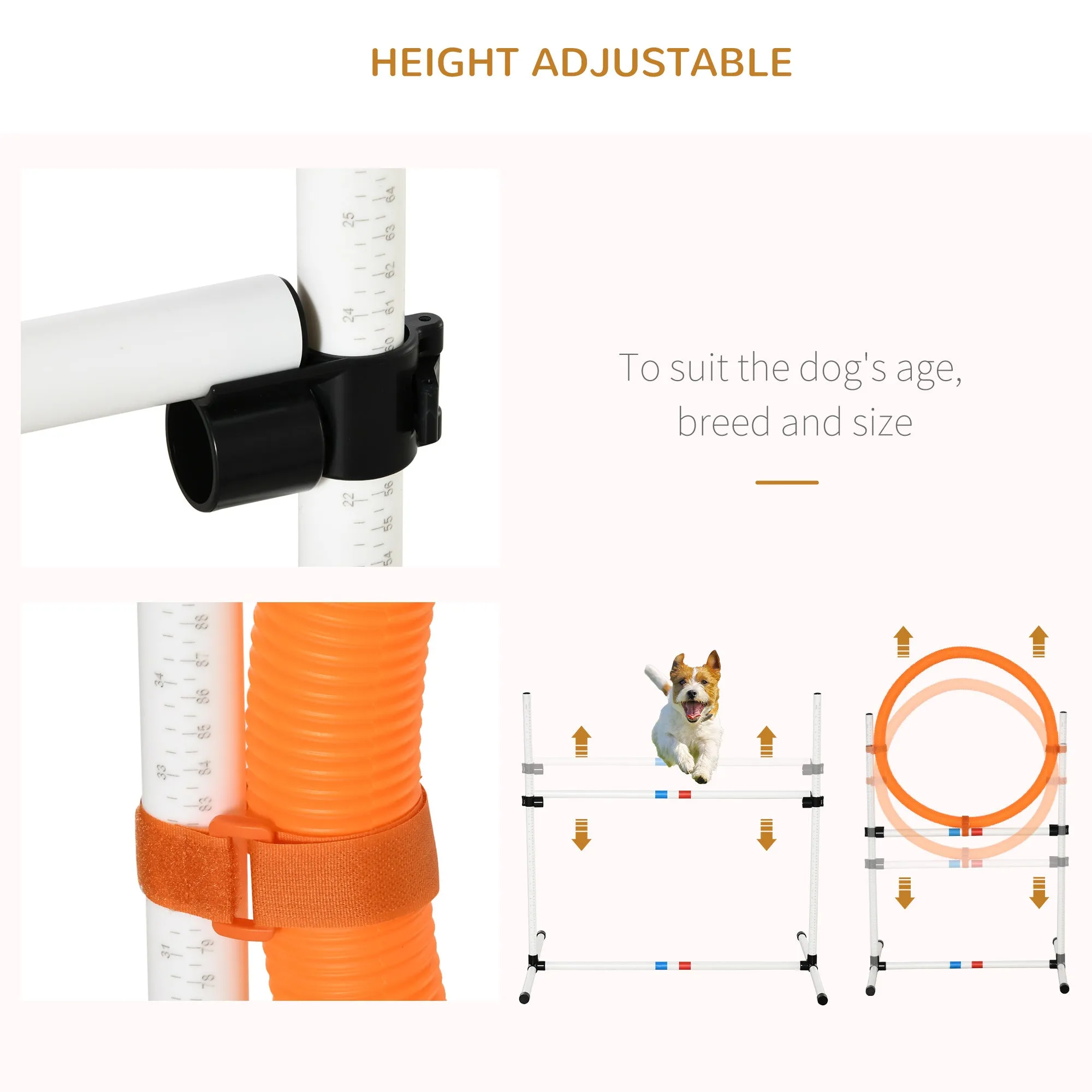 3 Piece Pet Agility Training Equipment Dog Play Run Jump Obedience Training Set Adjustable (Pole   Hoop   Hurdle)