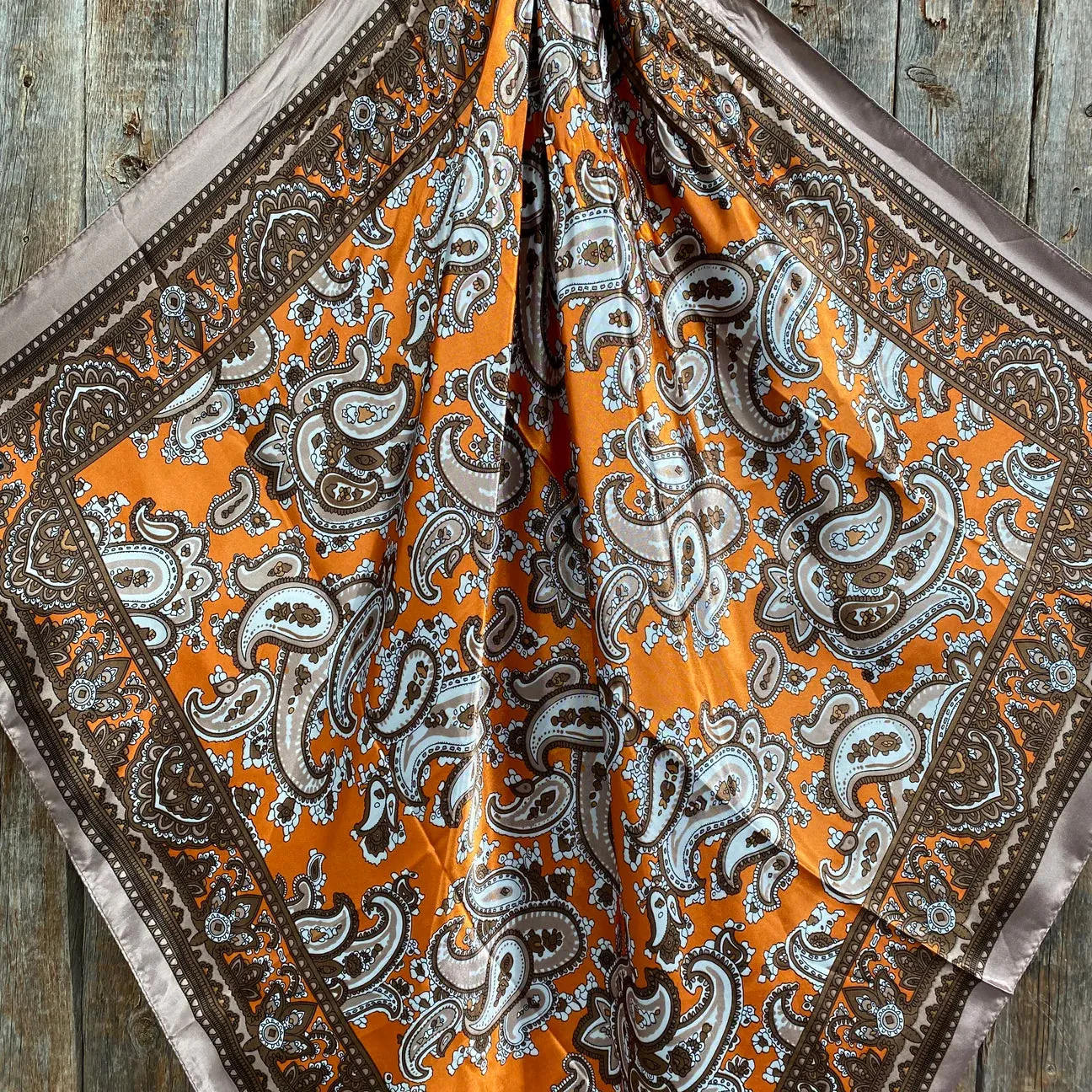 35X35" Orange and Tan Paisley Wild Rag