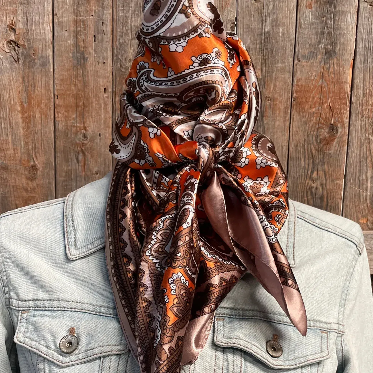 35X35" Orange and Tan Paisley Wild Rag