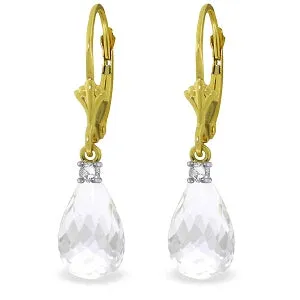 4.6 Carat 14K Solid Yellow Gold Leverback Earrings Diamond White Topaz