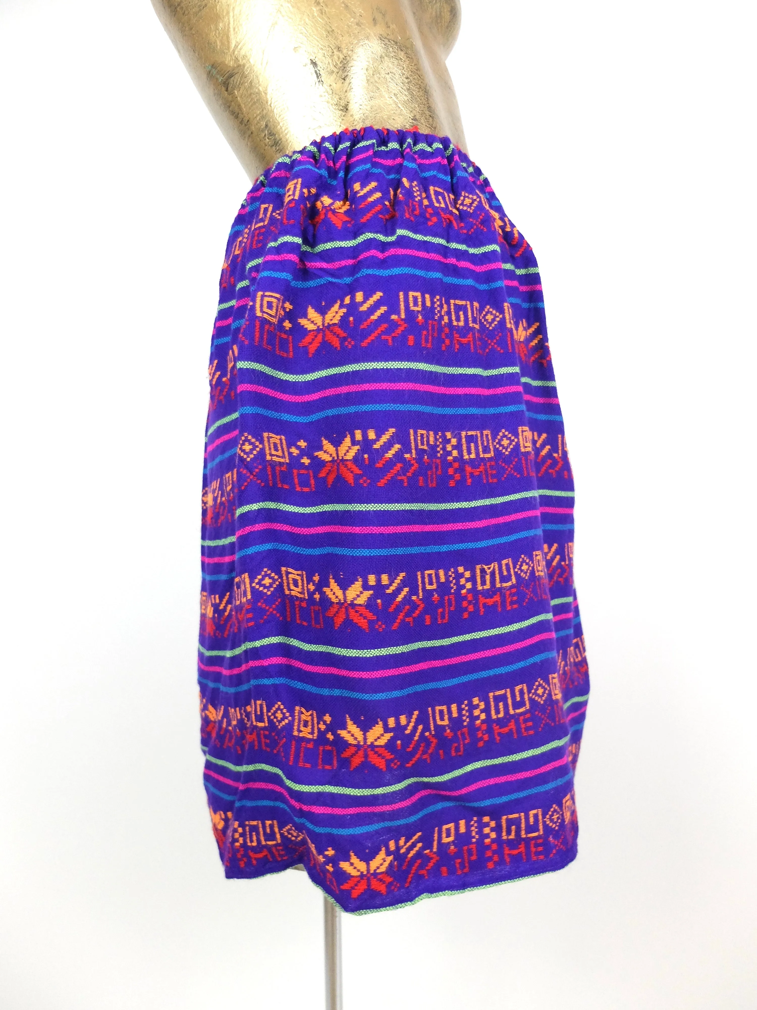 70s Bright Mexican Blanket Embroidered Above-the-Knee Mini Skirt