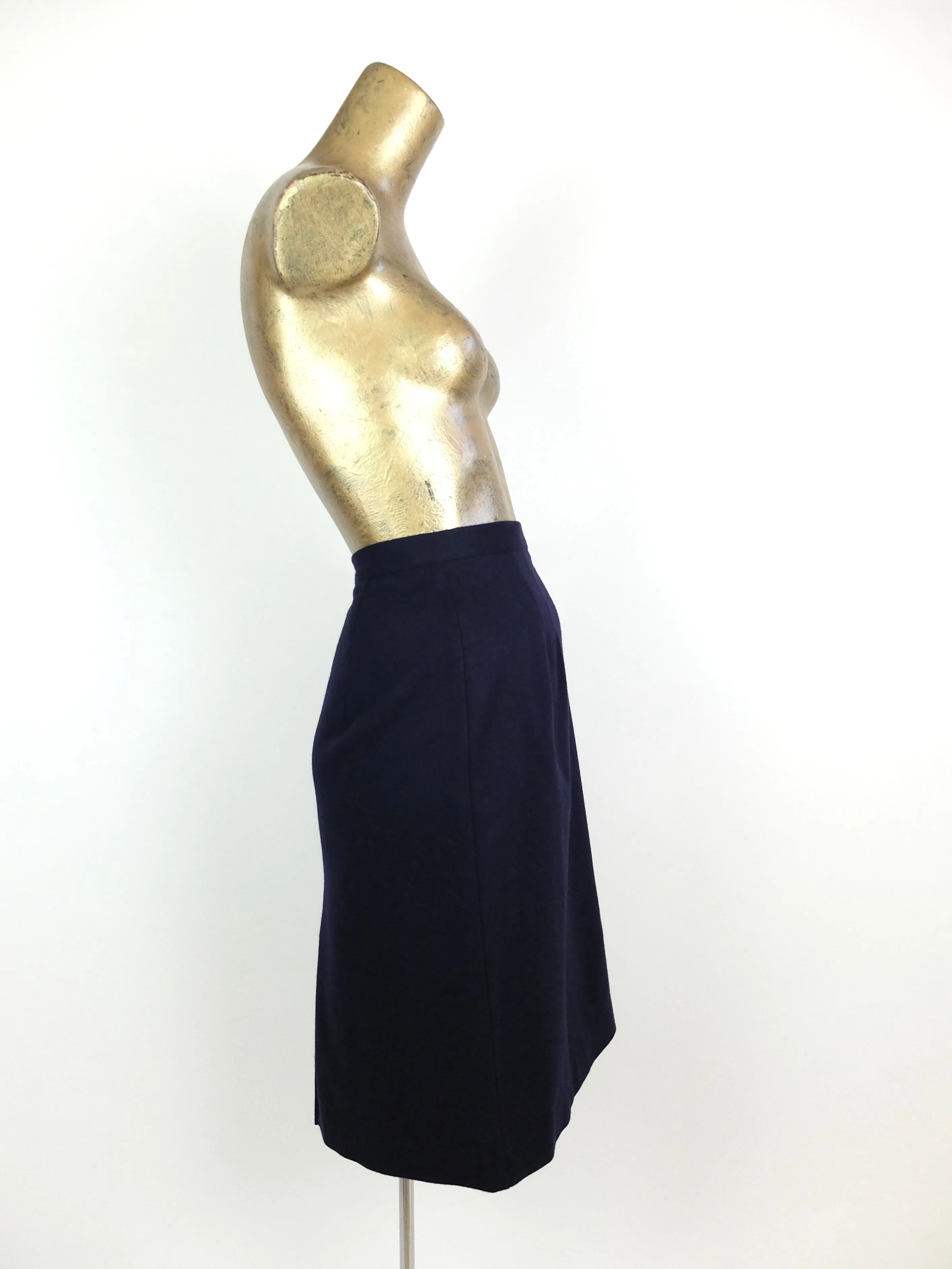 80s Deadstock Dark Blue High Waisted Below-the-Knee Pencil Skirt