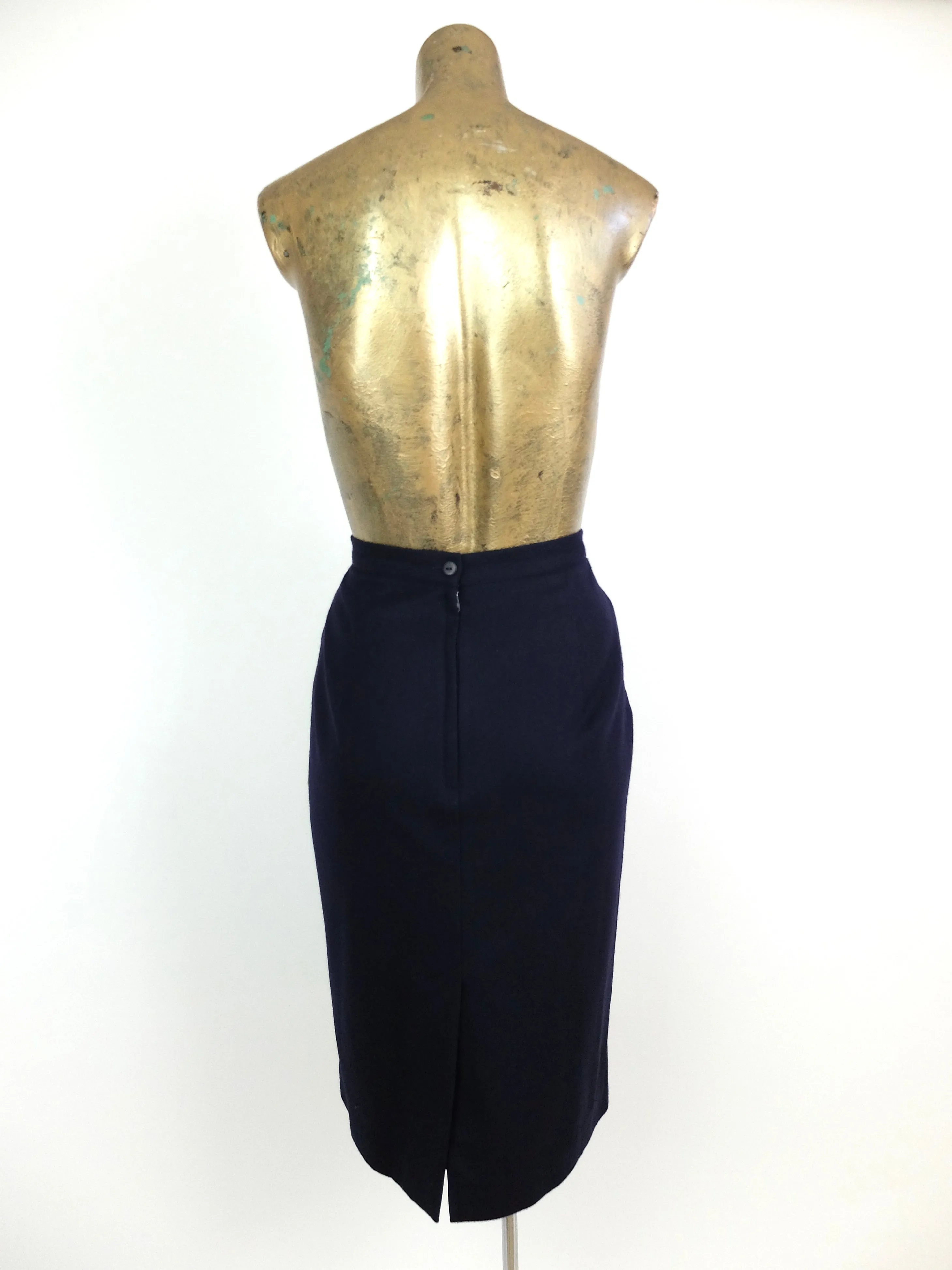 80s Deadstock Dark Blue High Waisted Below-the-Knee Pencil Skirt