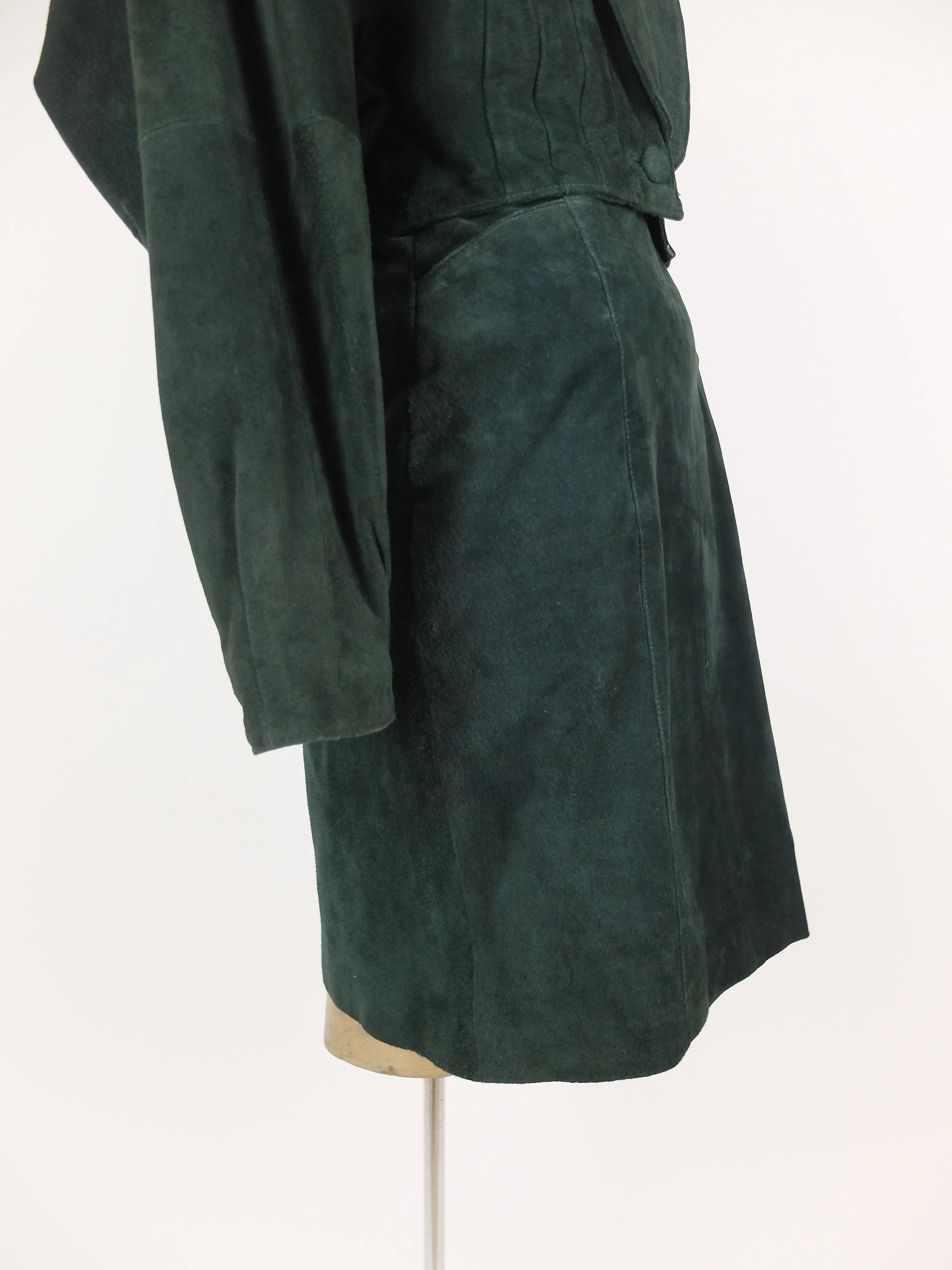 80s Wilsons Forest Green Suede Leather High Waisted Pencil Skirt