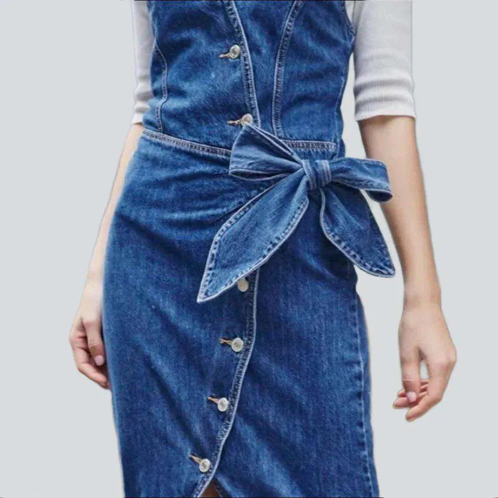 90s style slit denim dress