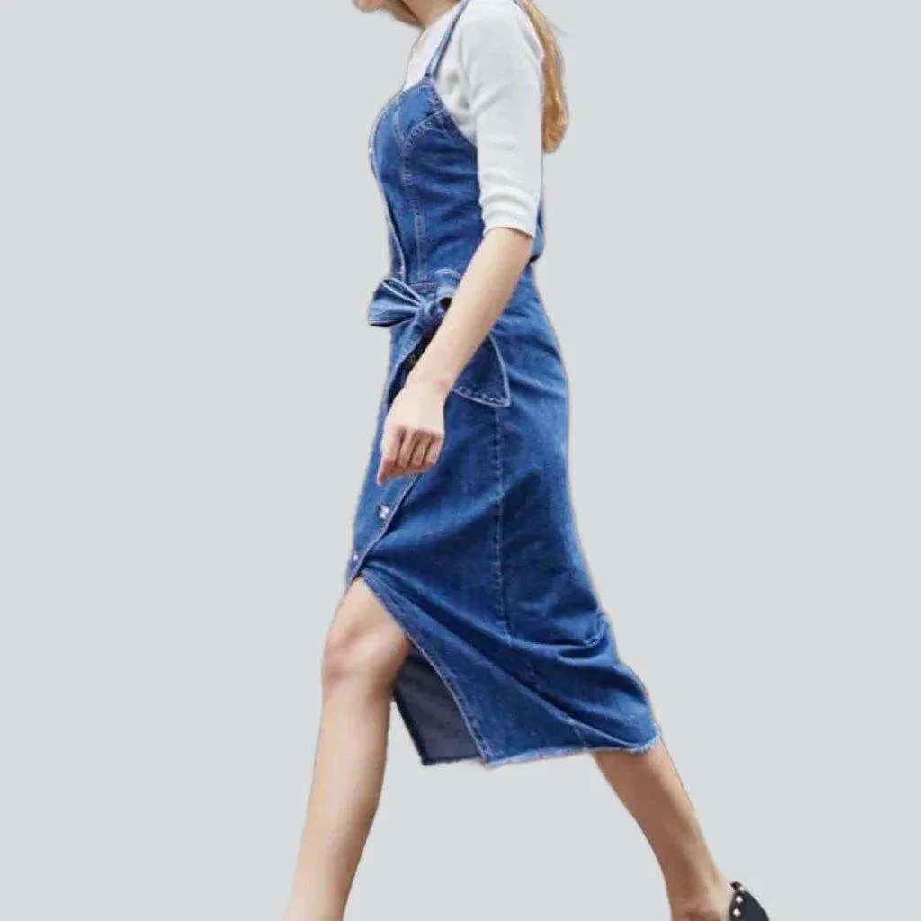 90s style slit denim dress