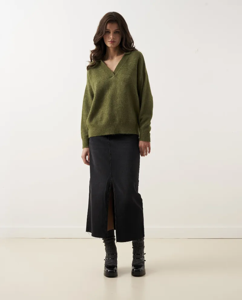 Absolut Cashmere Donald Artichoke Green V Neck Knit