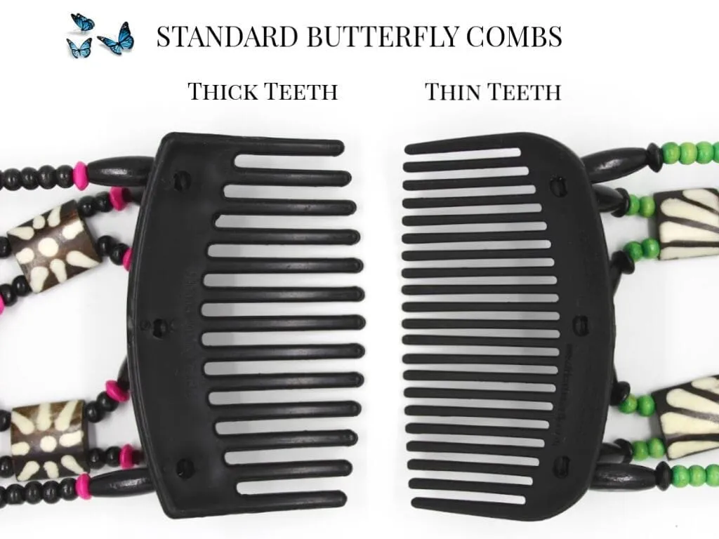 African Butterfly Thick Hair Comb - Dalena Black 136