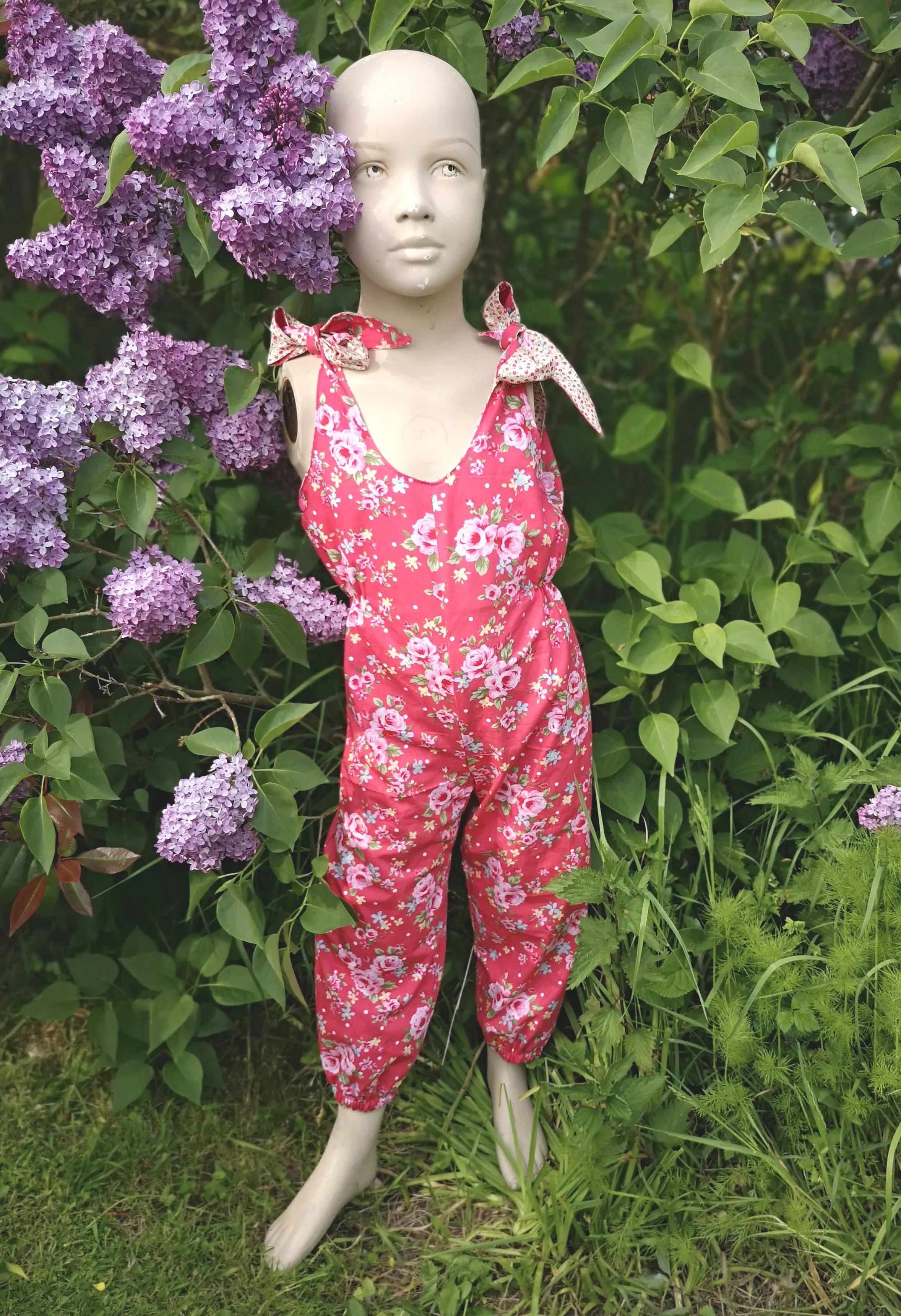 age 5-6 "Retro Roses" Festival, boho feeling child's play suit, jump suit, dungarees,