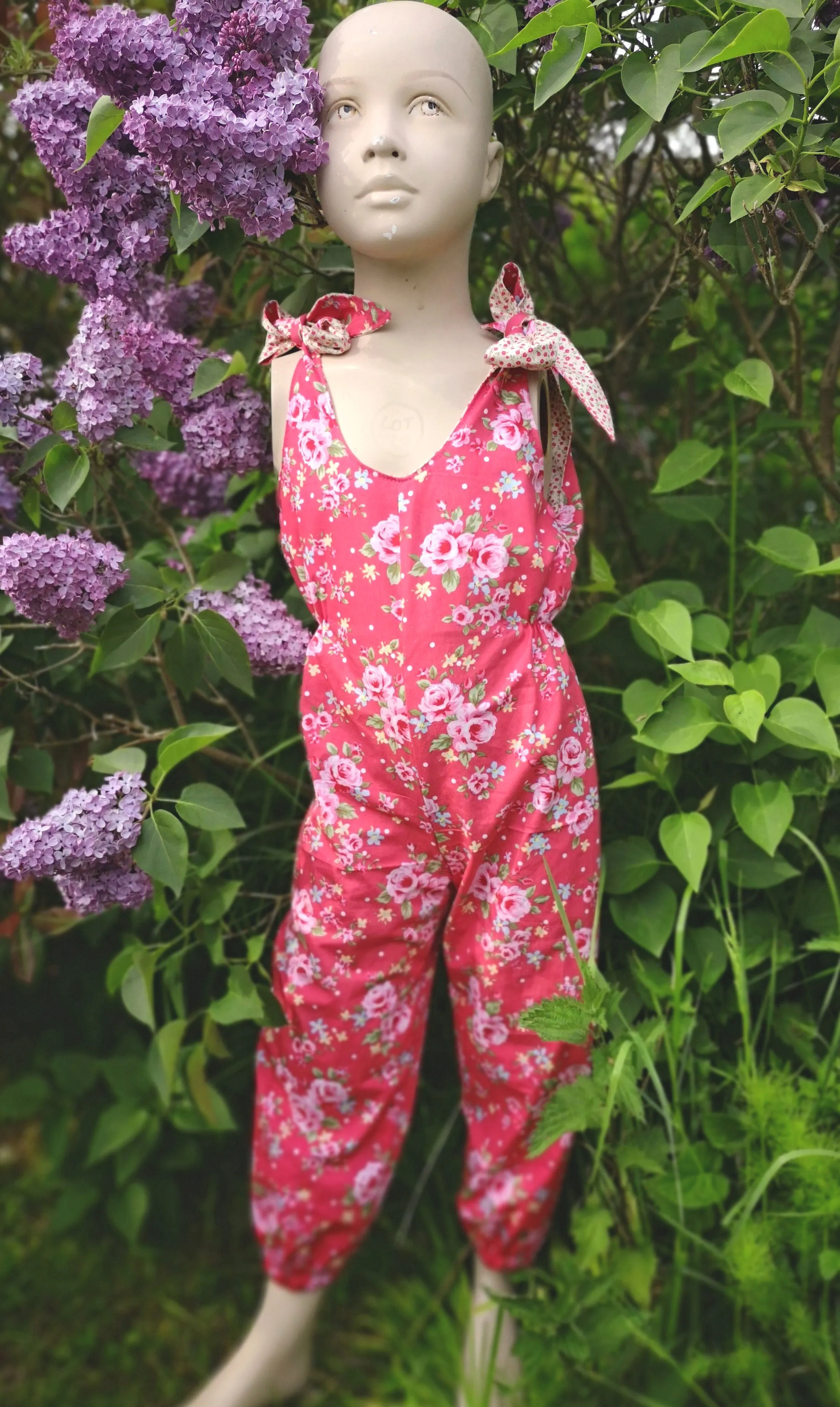 age 5-6 "Retro Roses" Festival, boho feeling child's play suit, jump suit, dungarees,