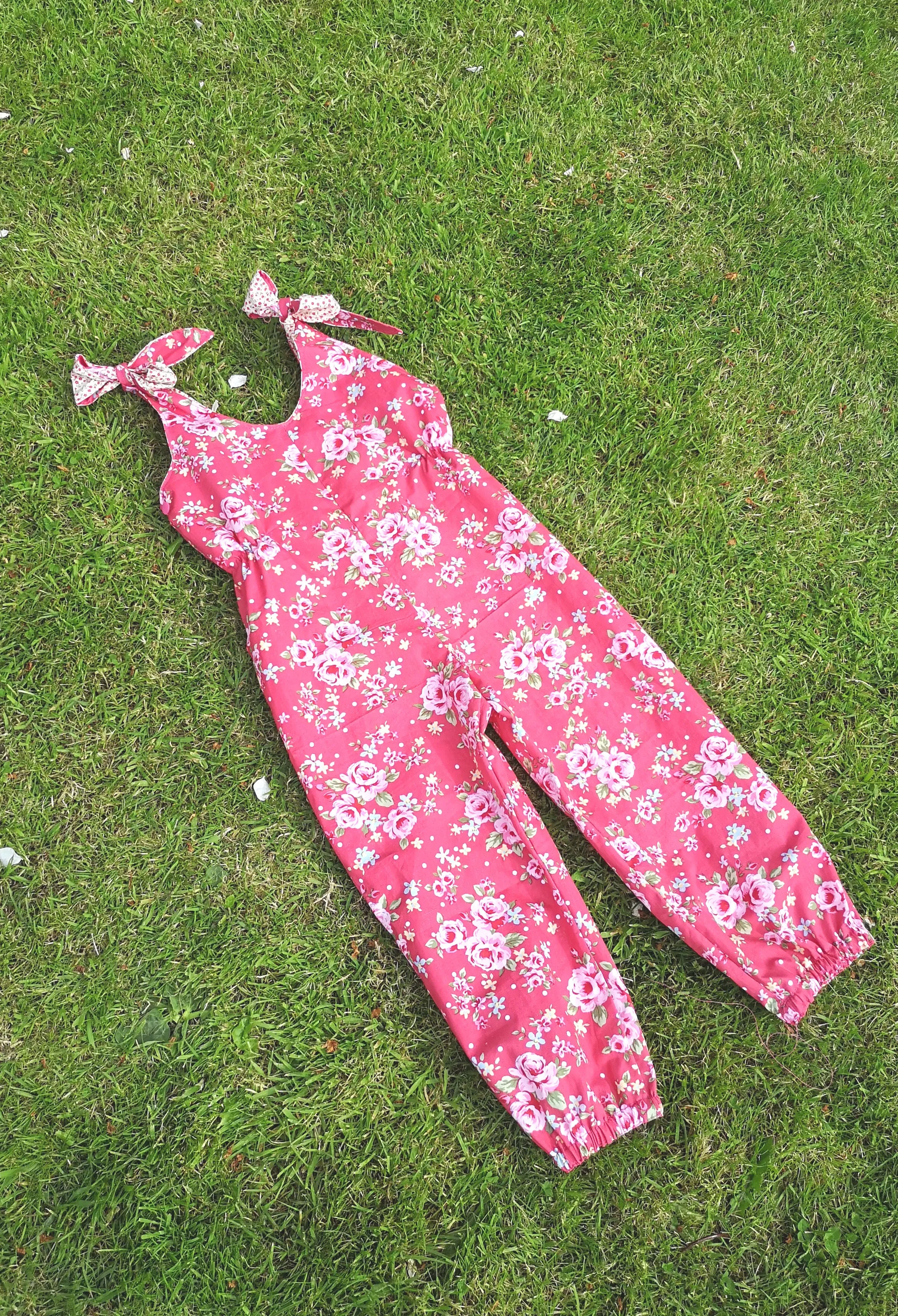 age 5-6 "Retro Roses" Festival, boho feeling child's play suit, jump suit, dungarees,