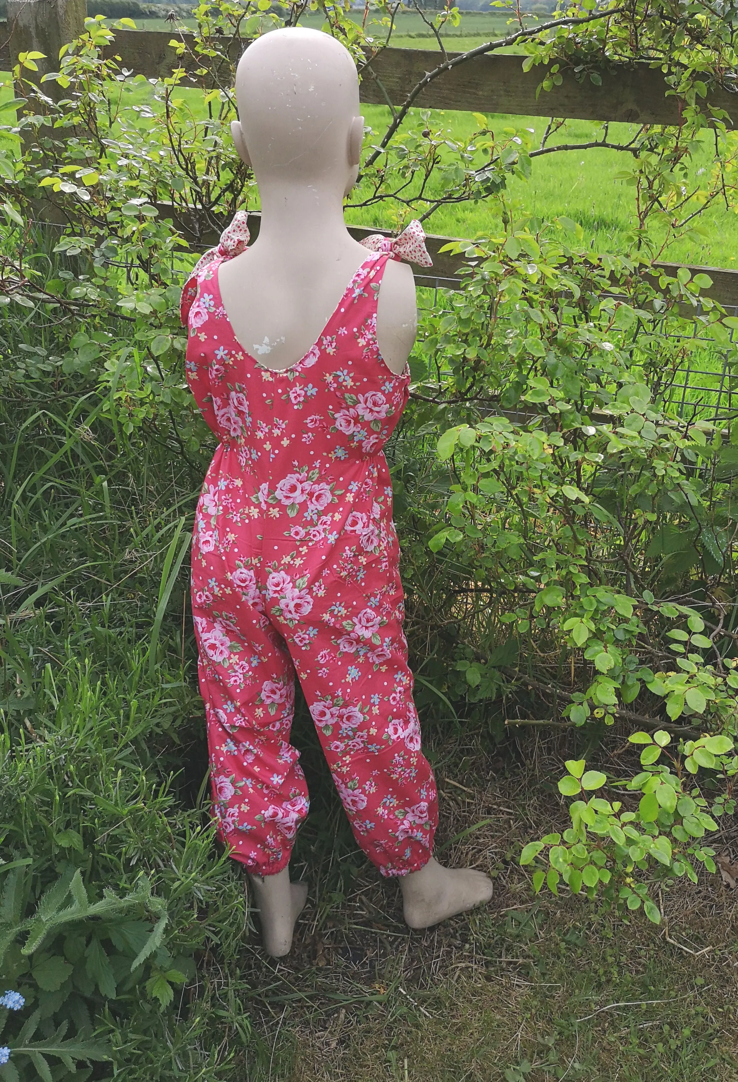 age 5-6 "Retro Roses" Festival, boho feeling child's play suit, jump suit, dungarees,