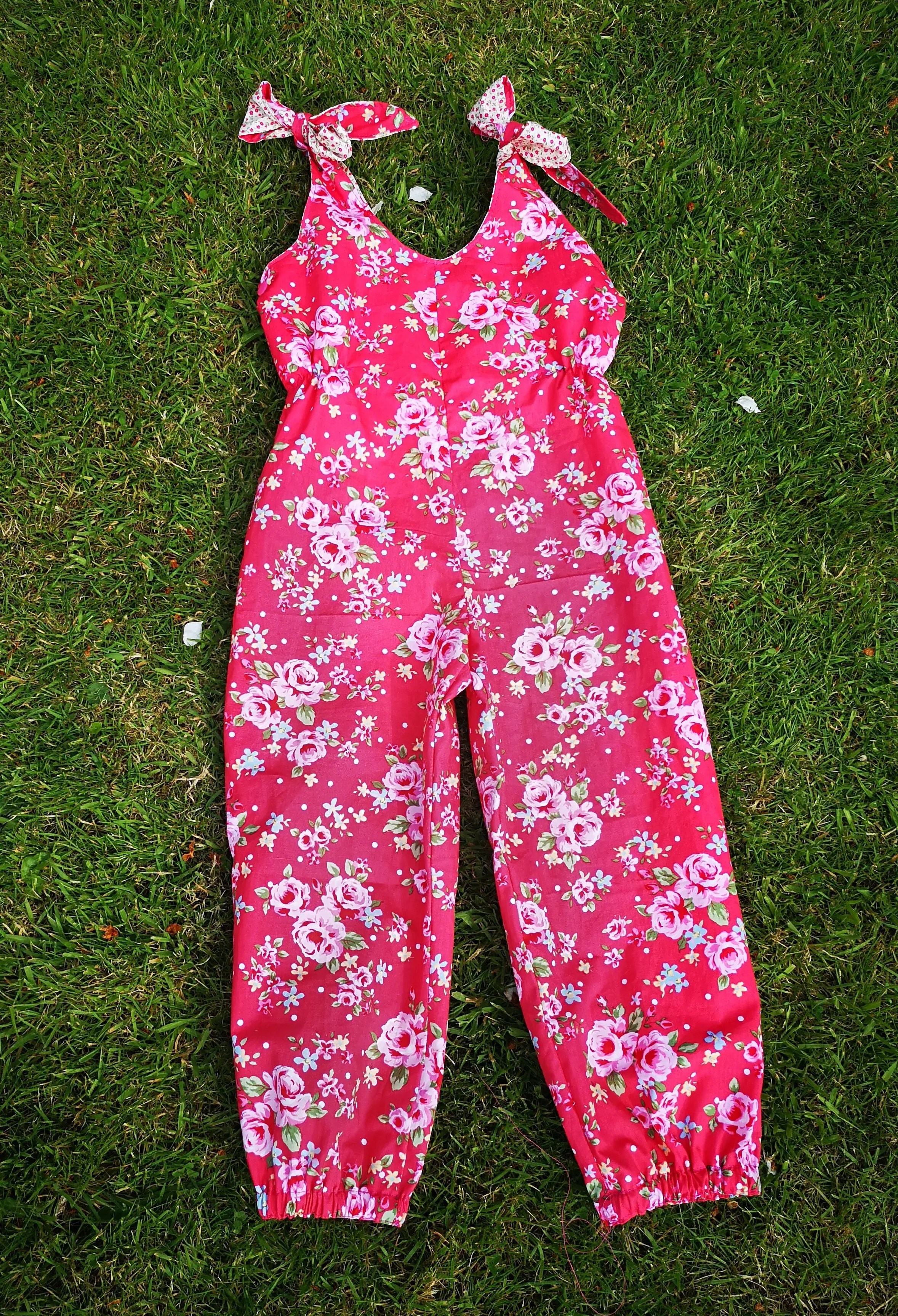 age 5-6 "Retro Roses" Festival, boho feeling child's play suit, jump suit, dungarees,