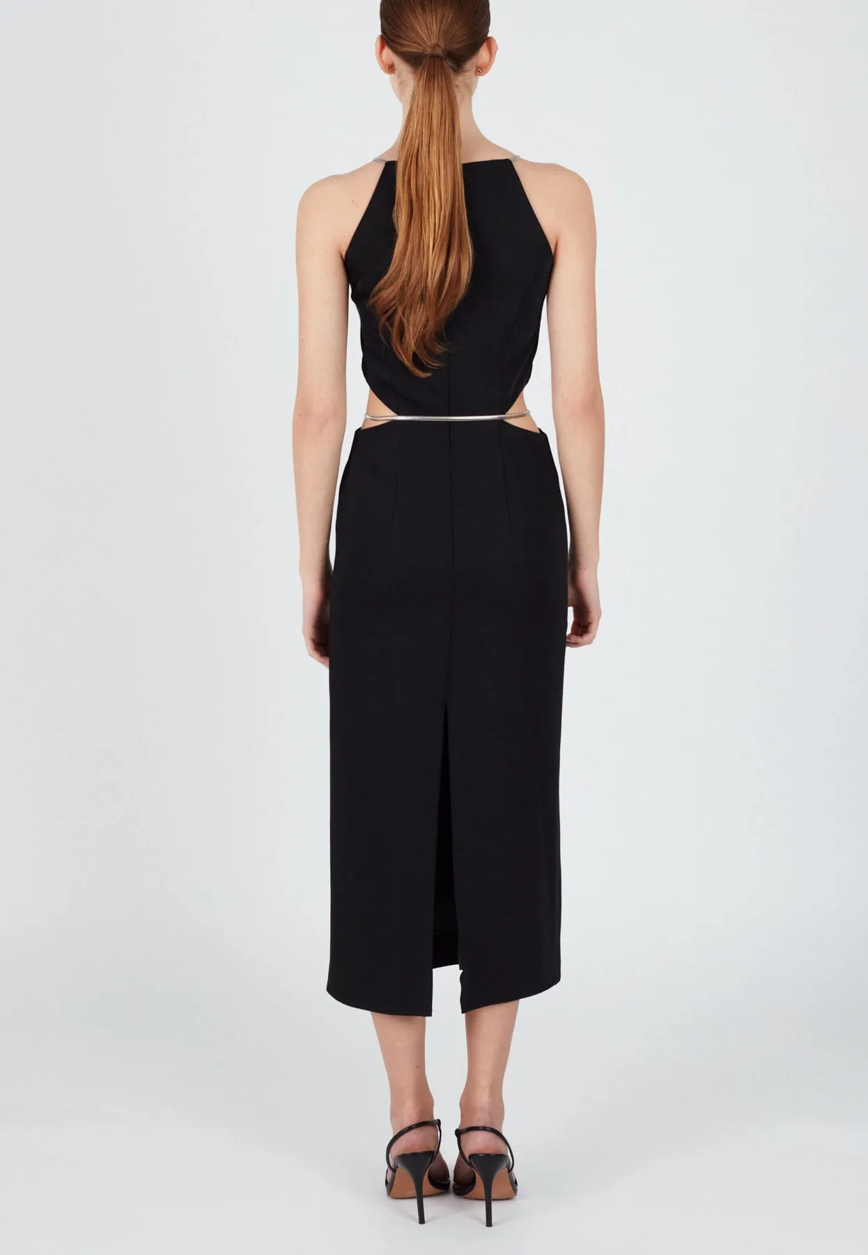 AGNES black midi dress with side cut outs