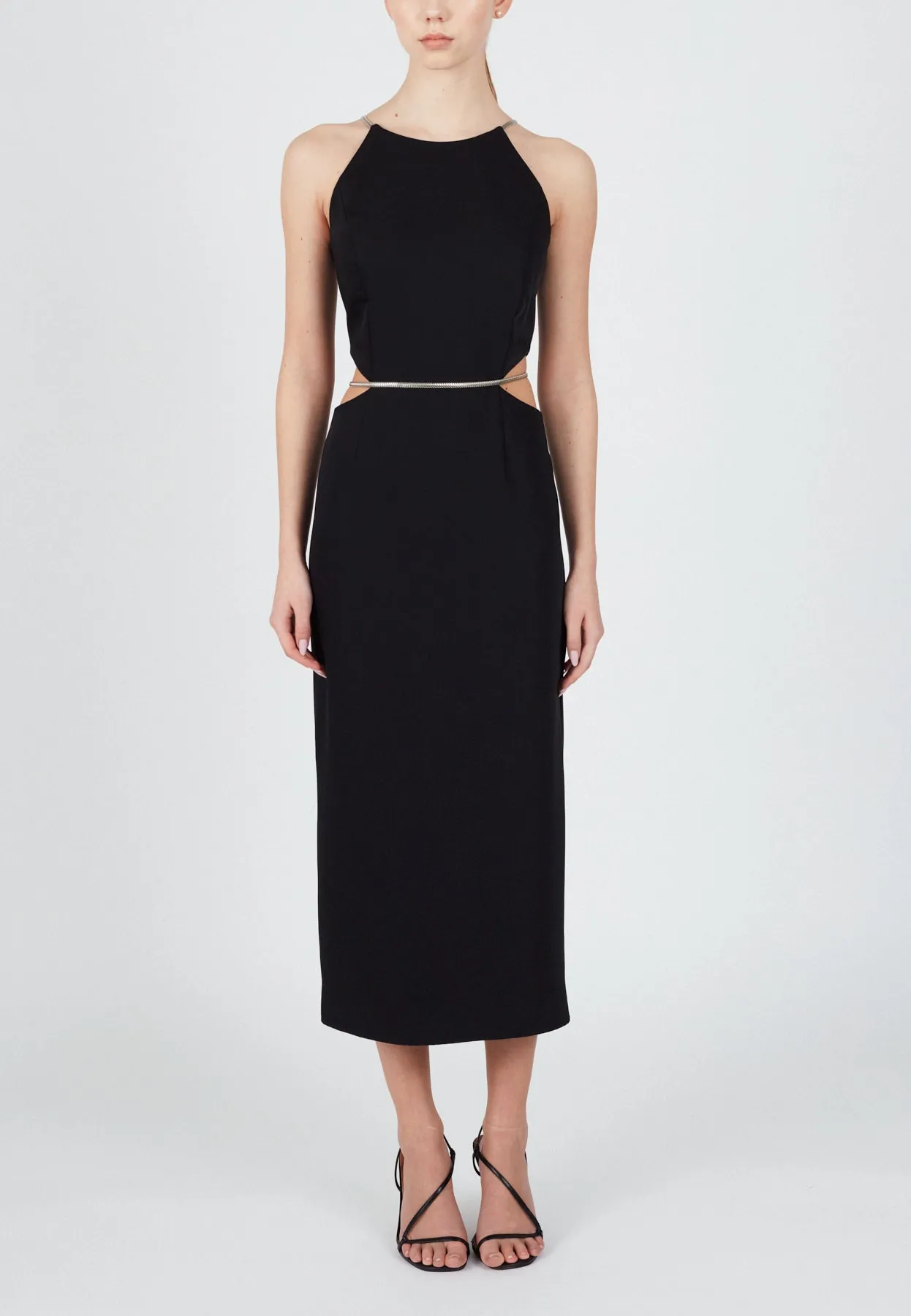 AGNES black midi dress with side cut outs