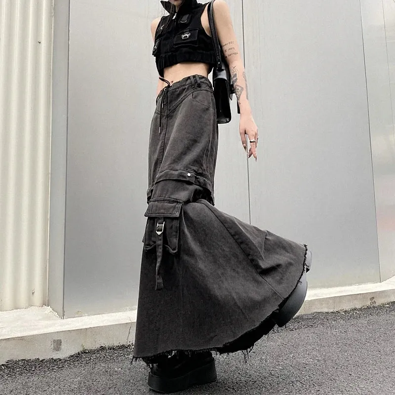 Aiertu 2024 Spring  Women Vintage Baggy Streetwear Denim Skirt Grunge 00S High Waist Y2K High Street Basic A-Line Lady Pockets Skirt