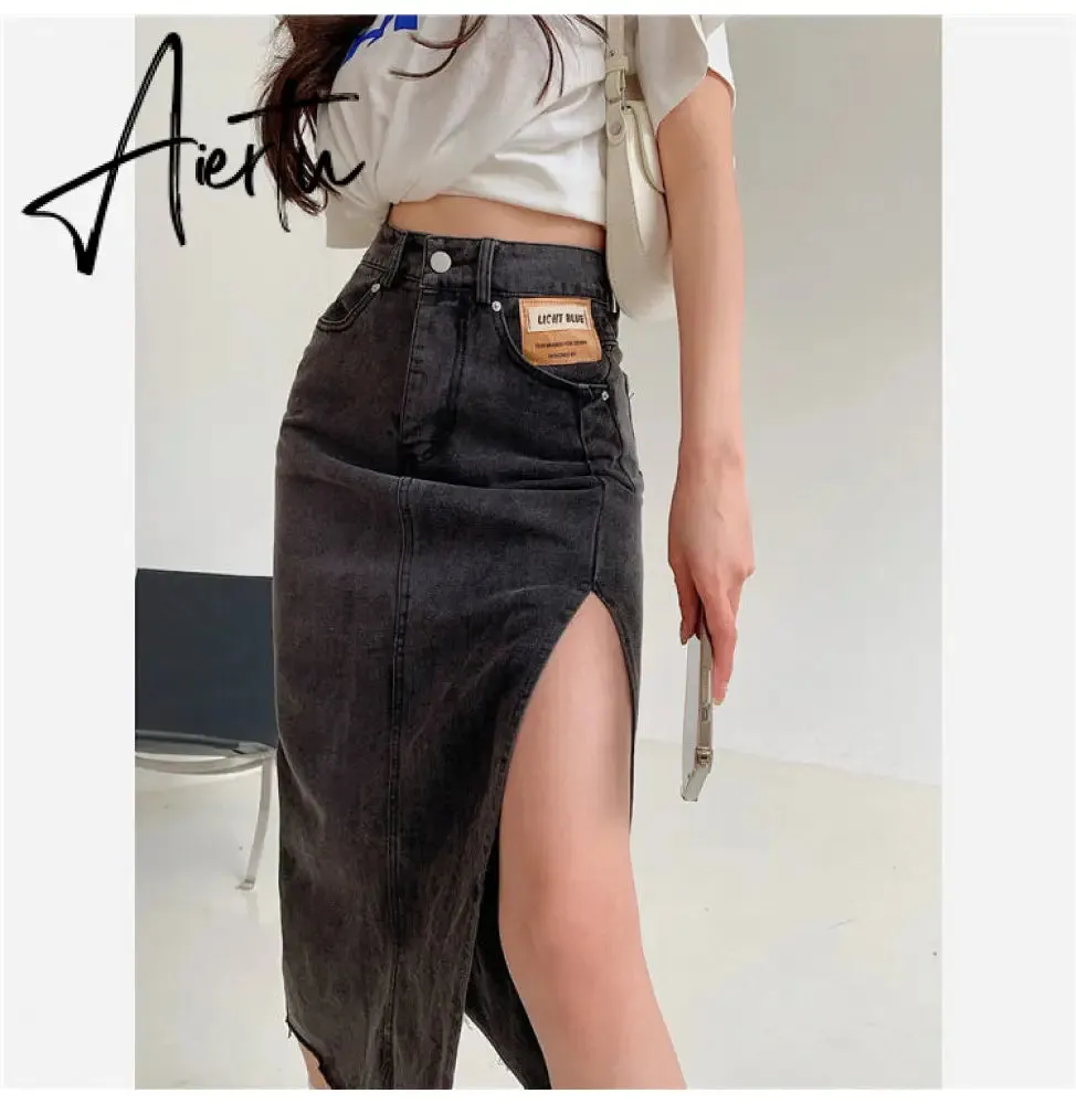 Aiertu  Maxi Jeans Skirt Women Denim Long Skirts Summer  Vintage Maxi Skirt Side Split Denim Skirt Women Long Korean