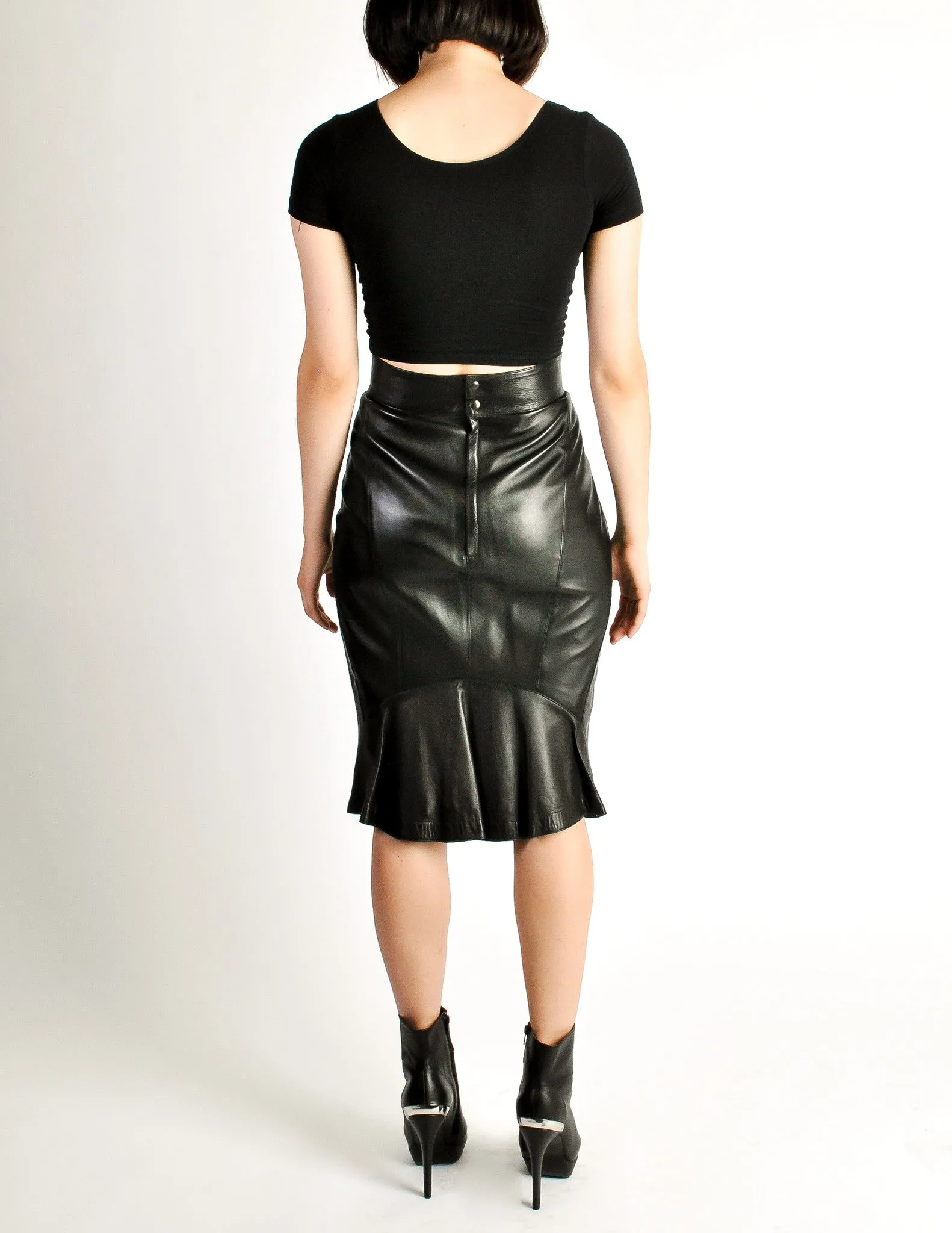 Alaïa Vintage Black Leather Pencil Skirt