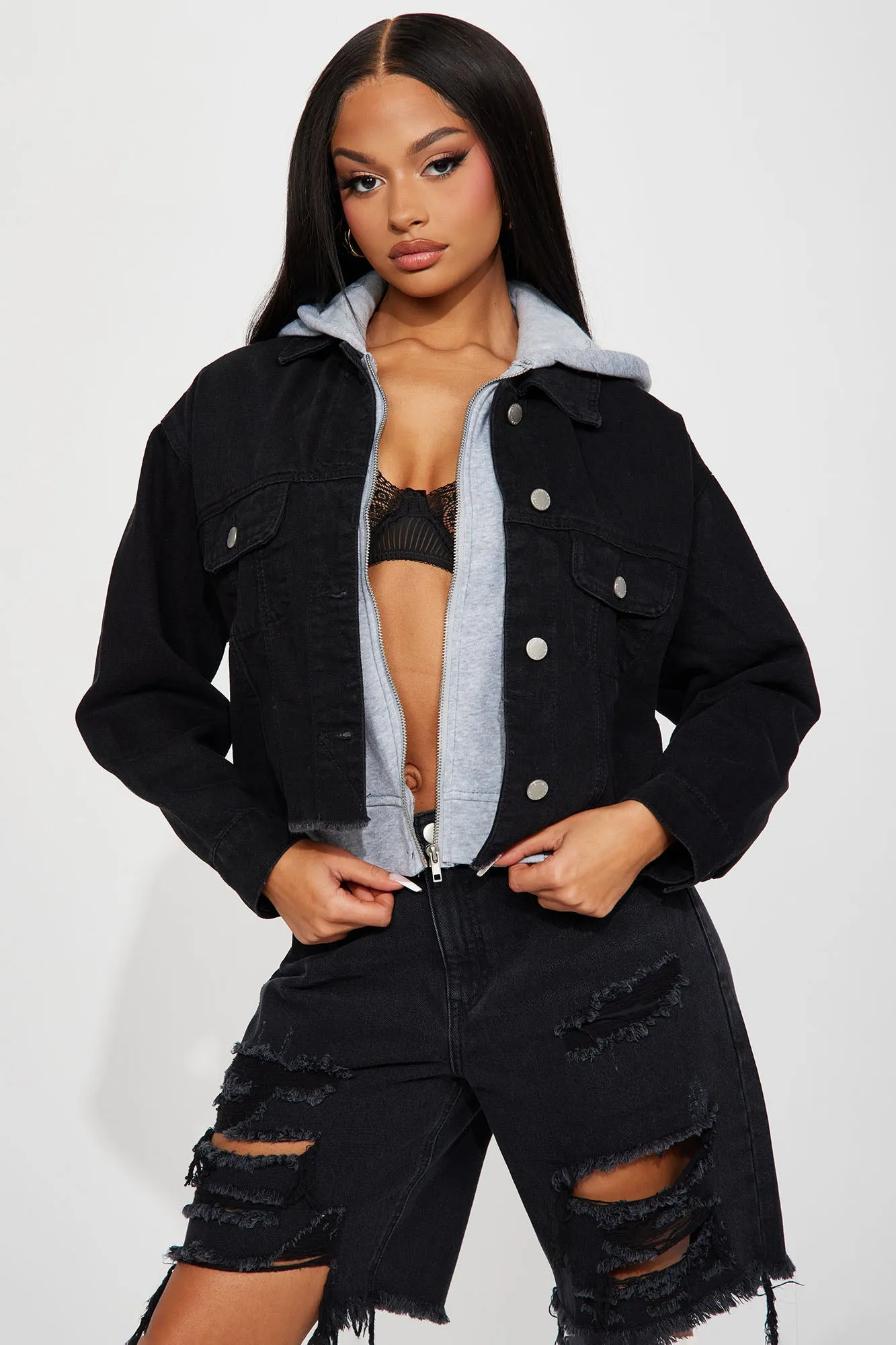 Are You Ready Hooded Denim Jacket - Black