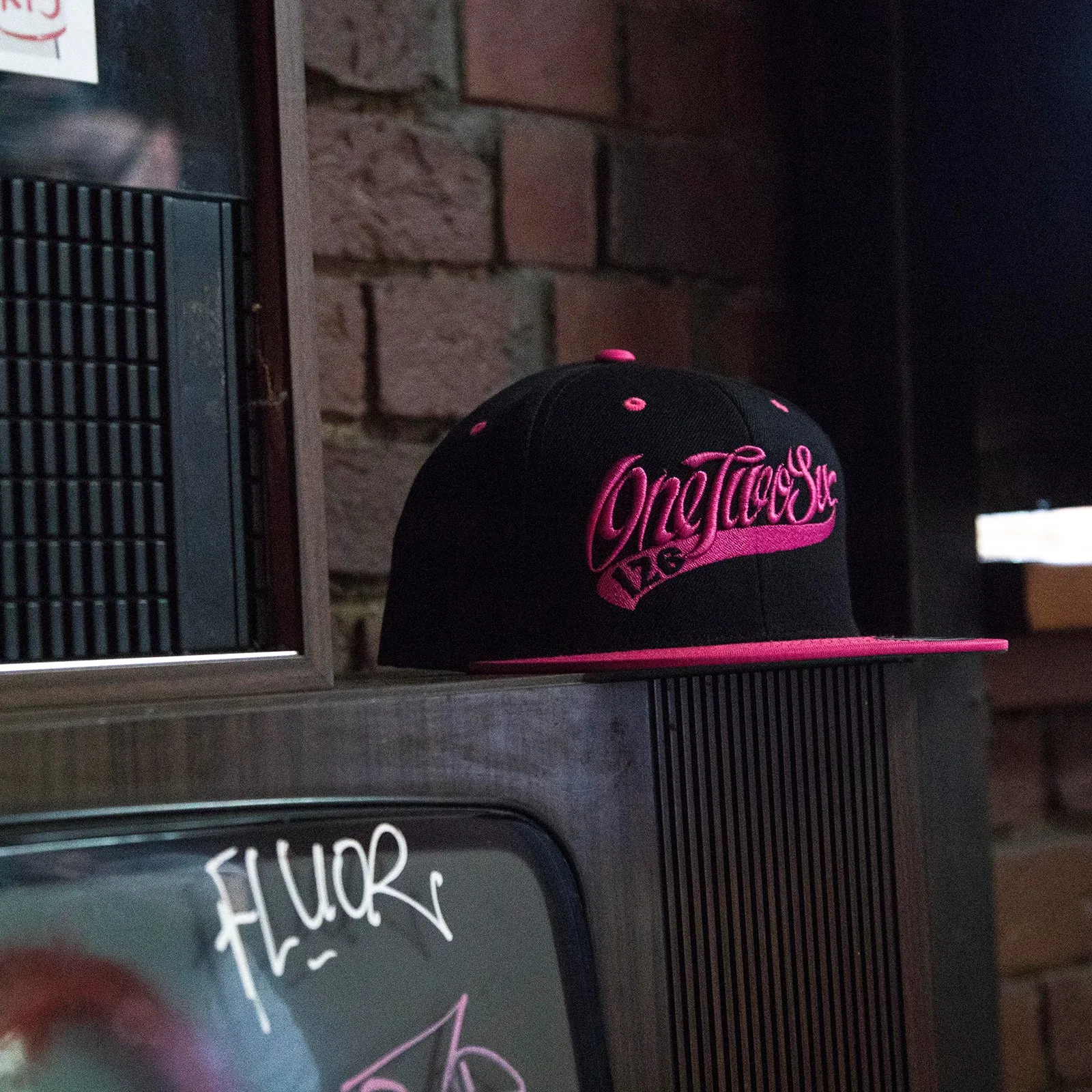 Baseball Logo SnapBack  (Black/Neon Pink)