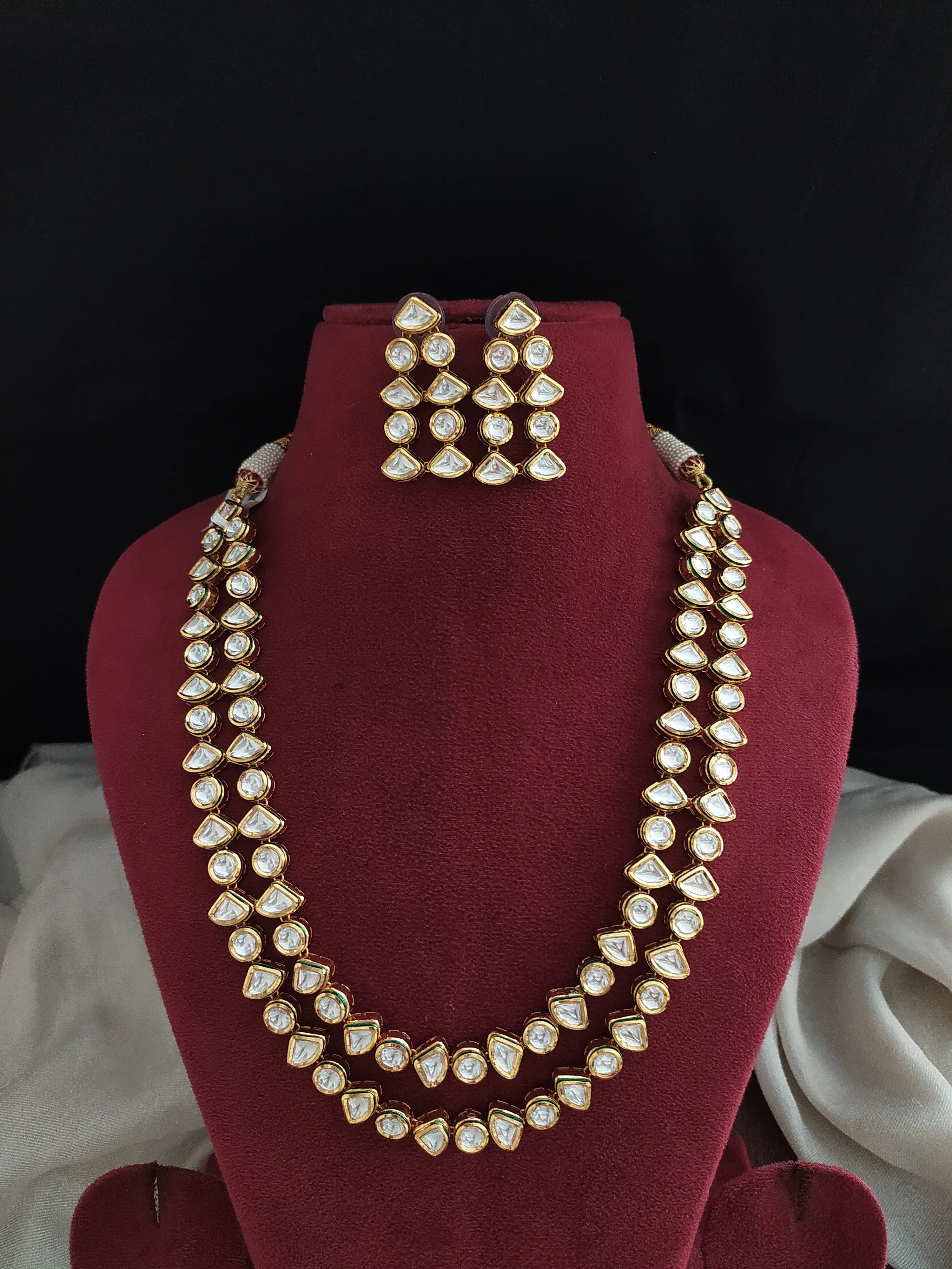 Beautiful Double Layer Polki Kundan Necklace Set