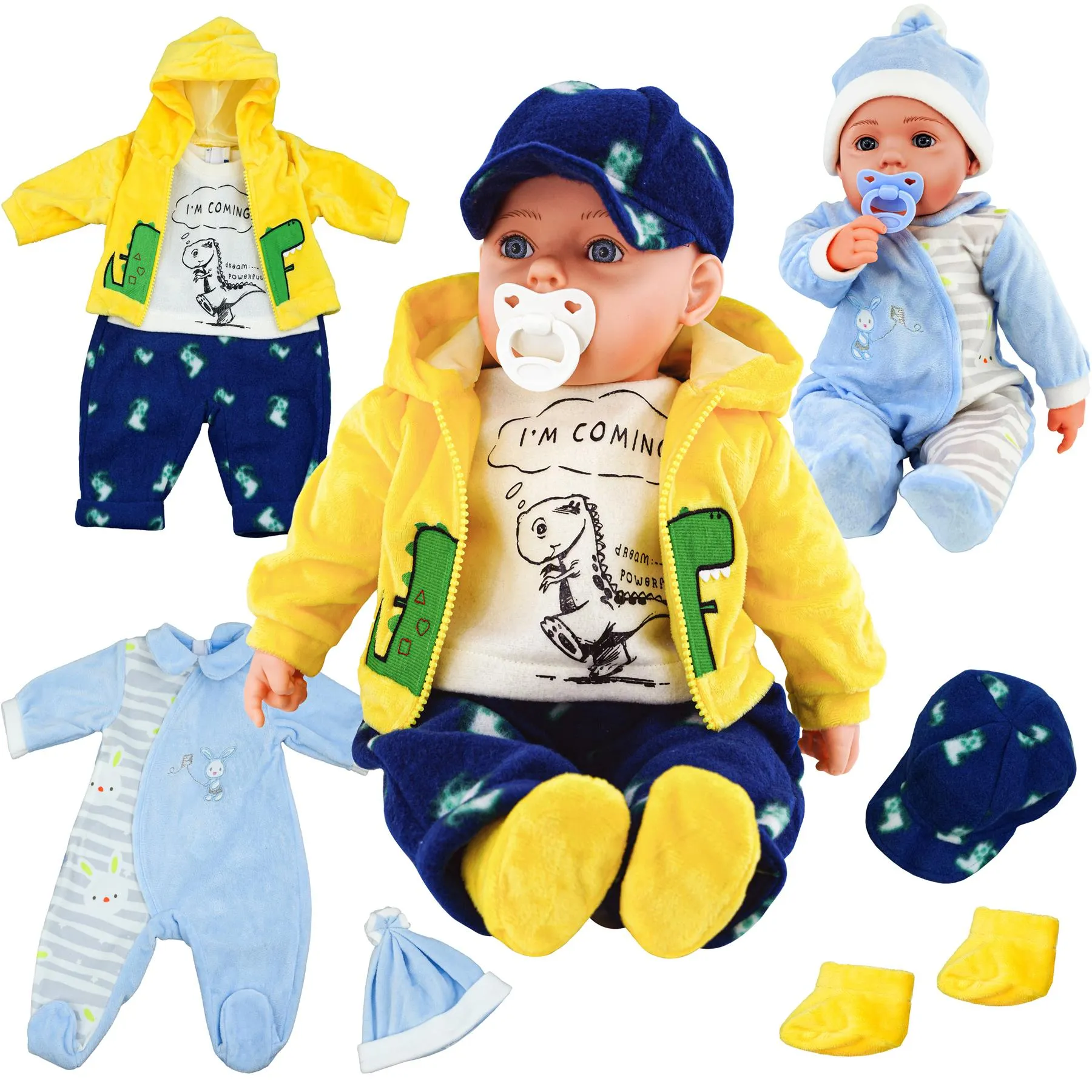 BiBi Outfits - Set of Two Doll Clothes (Blue & Dino) (50 cm / 20")