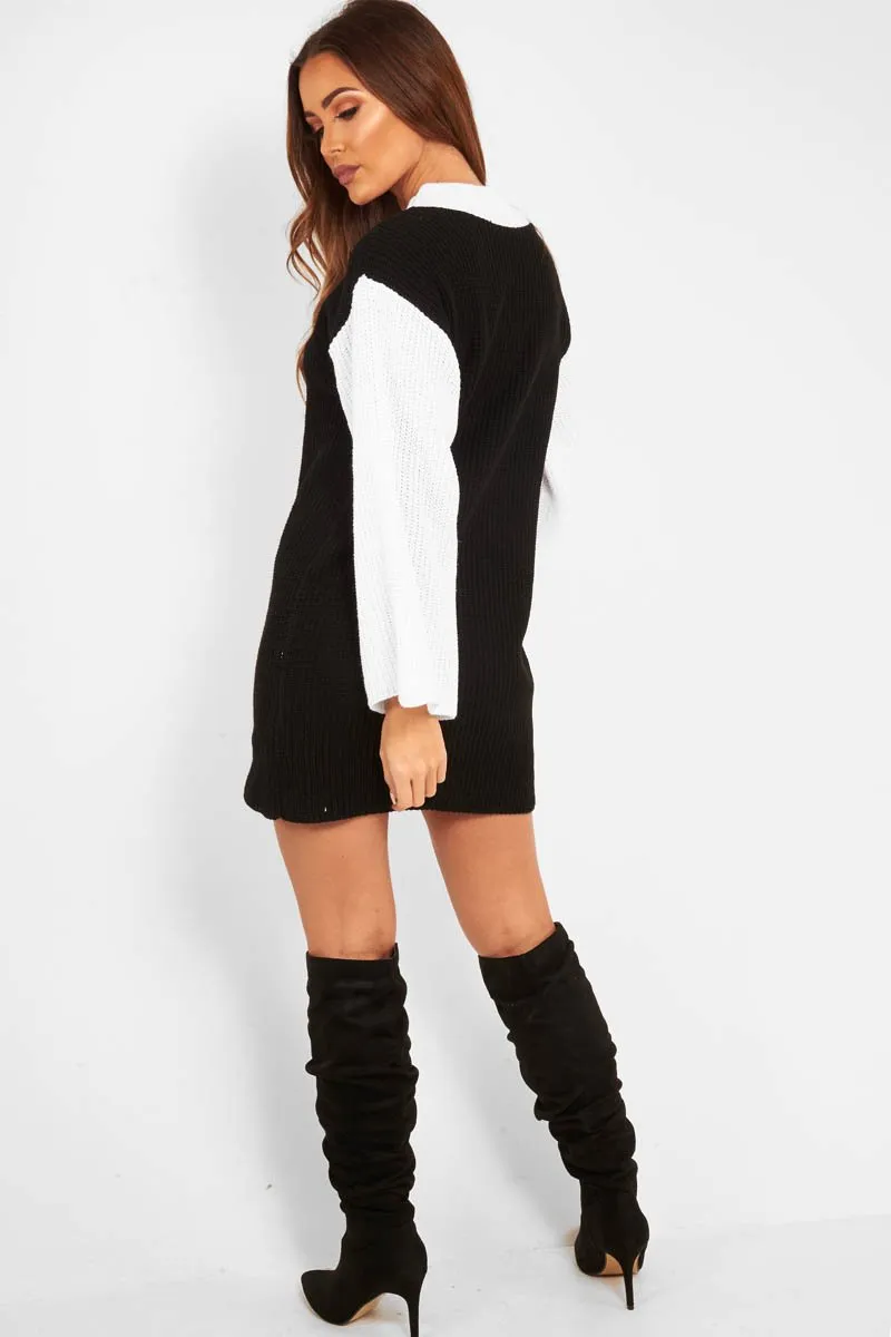 Black And White Knitted High Neck Oversized Jumper - Cerina