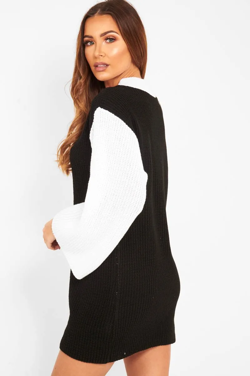 Black And White Knitted High Neck Oversized Jumper - Cerina