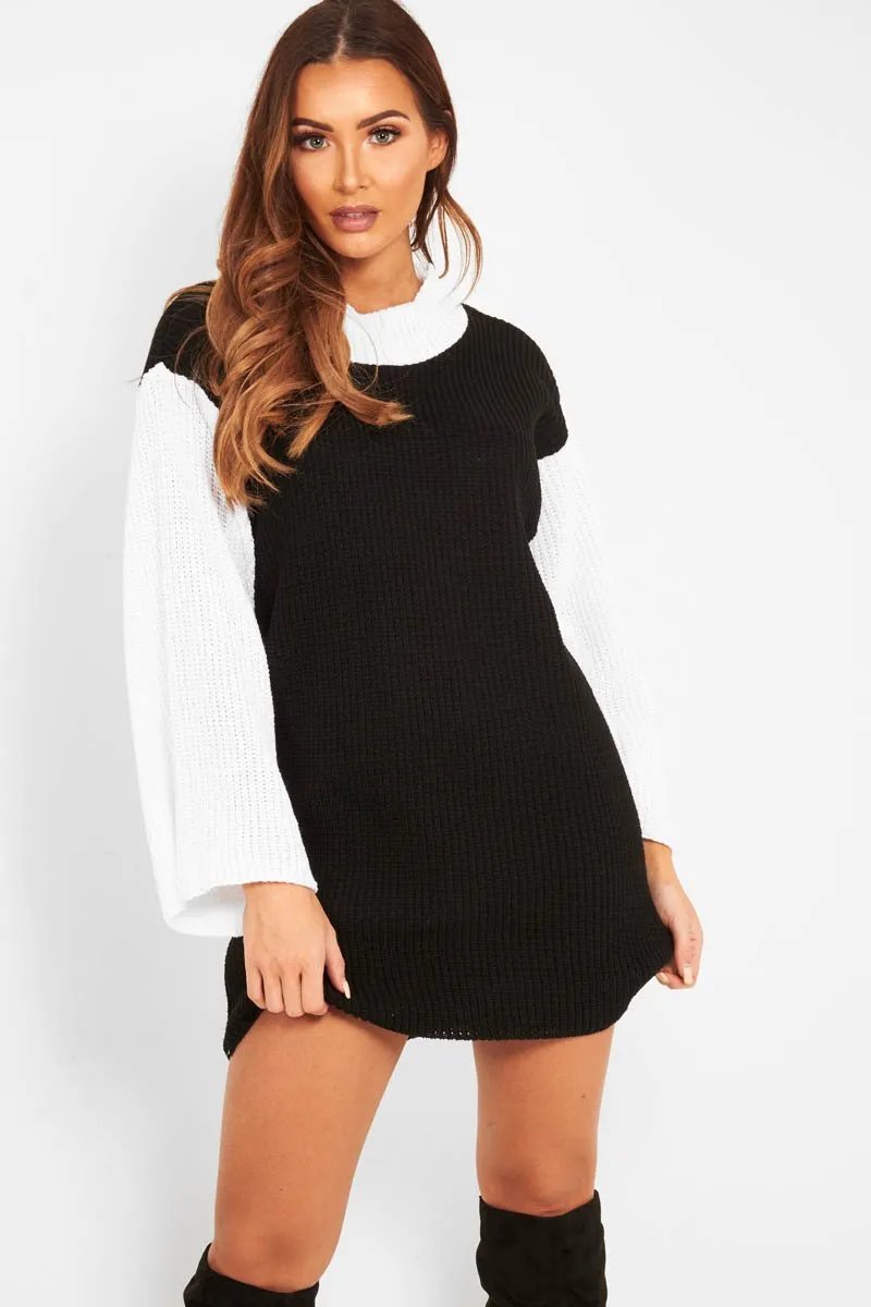 Black And White Knitted High Neck Oversized Jumper - Cerina