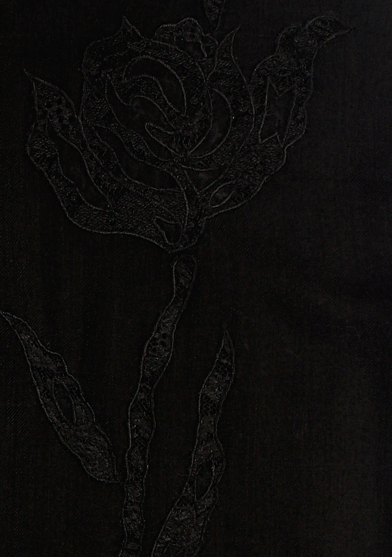 Black Cashmere Scarf with Black Rose Lace Applique