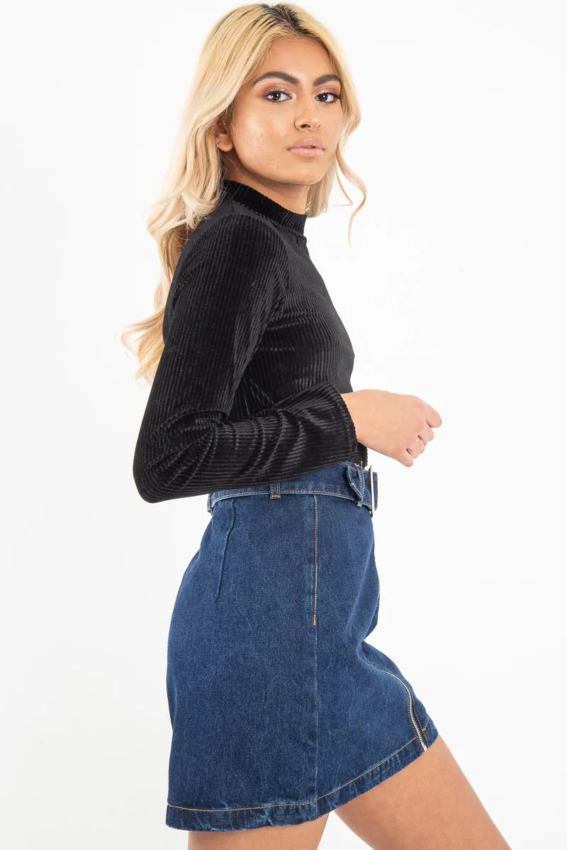 Black Chenille High Neck Zip Back Jumper - Ivania