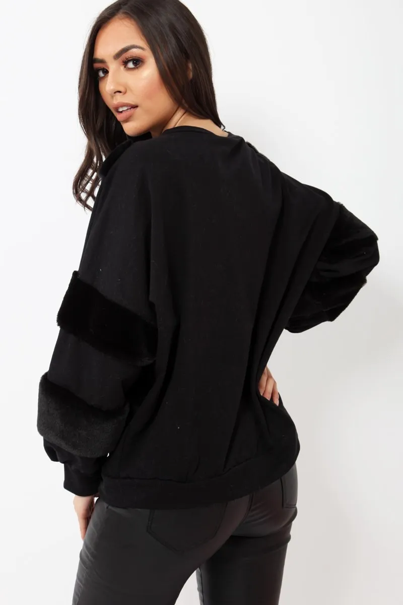 Black Jumper with Fur on Front and Sleeves - Mercedes