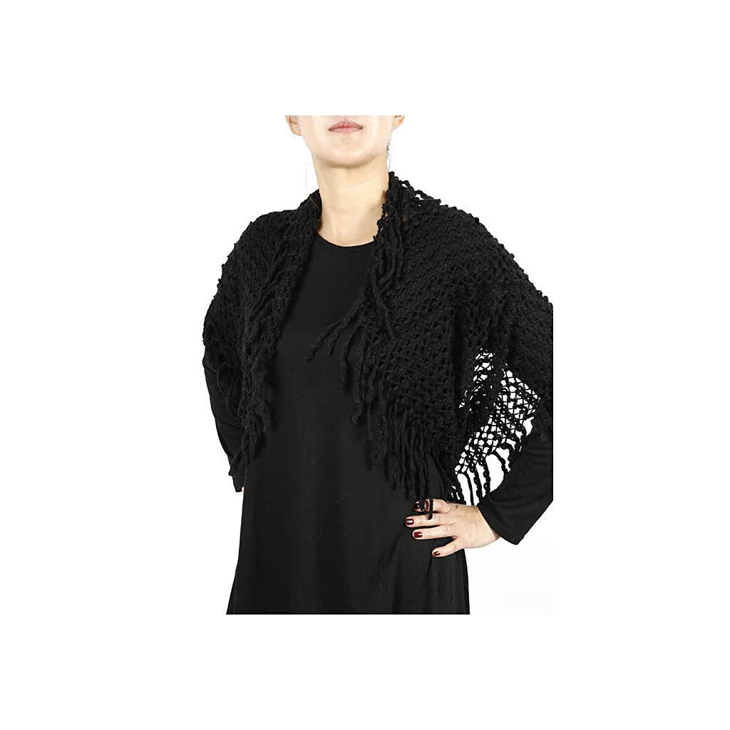 Black Knit Fringe Infinity Scarf