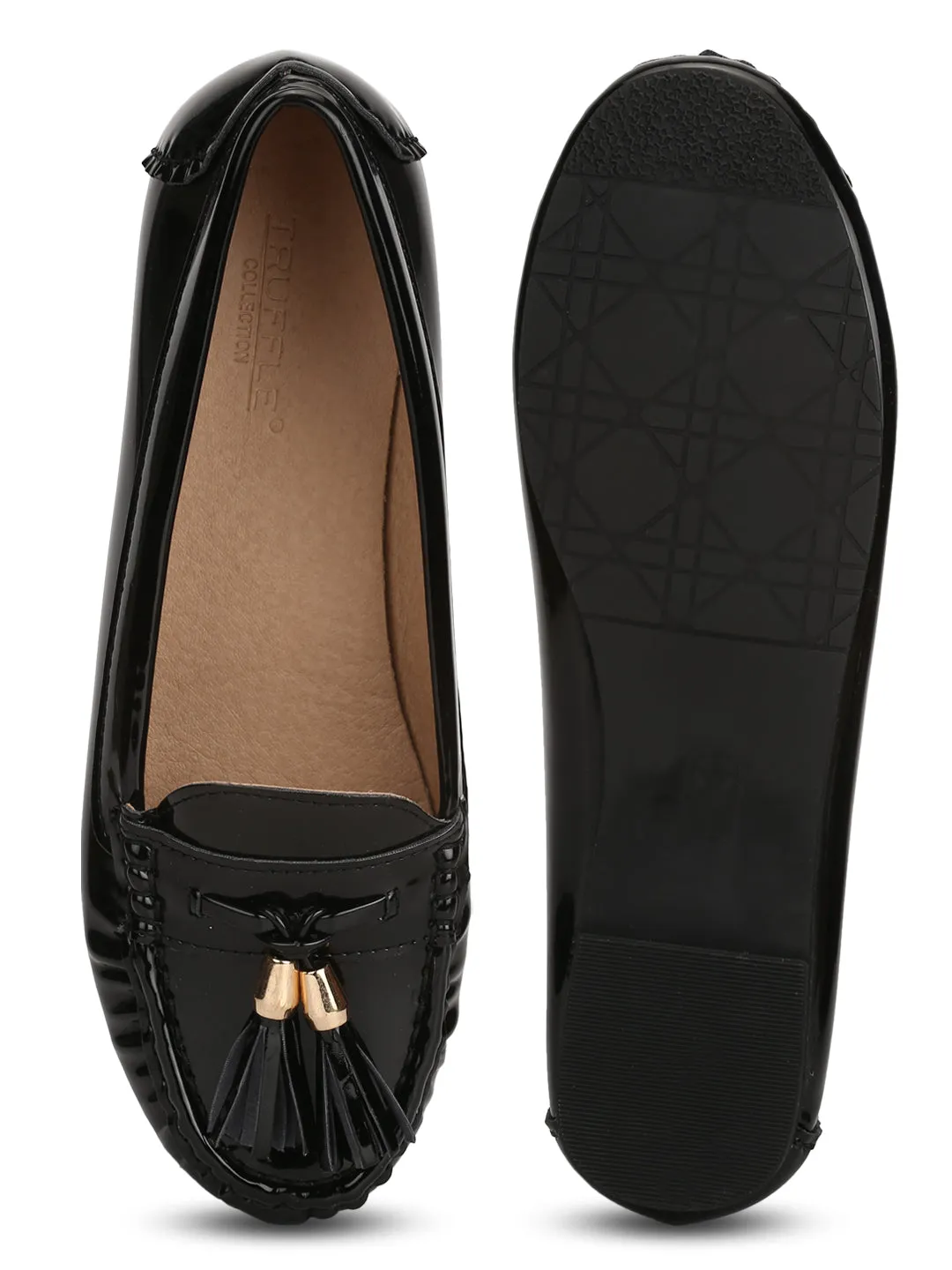 Black Patent Tassel Loafer Flats