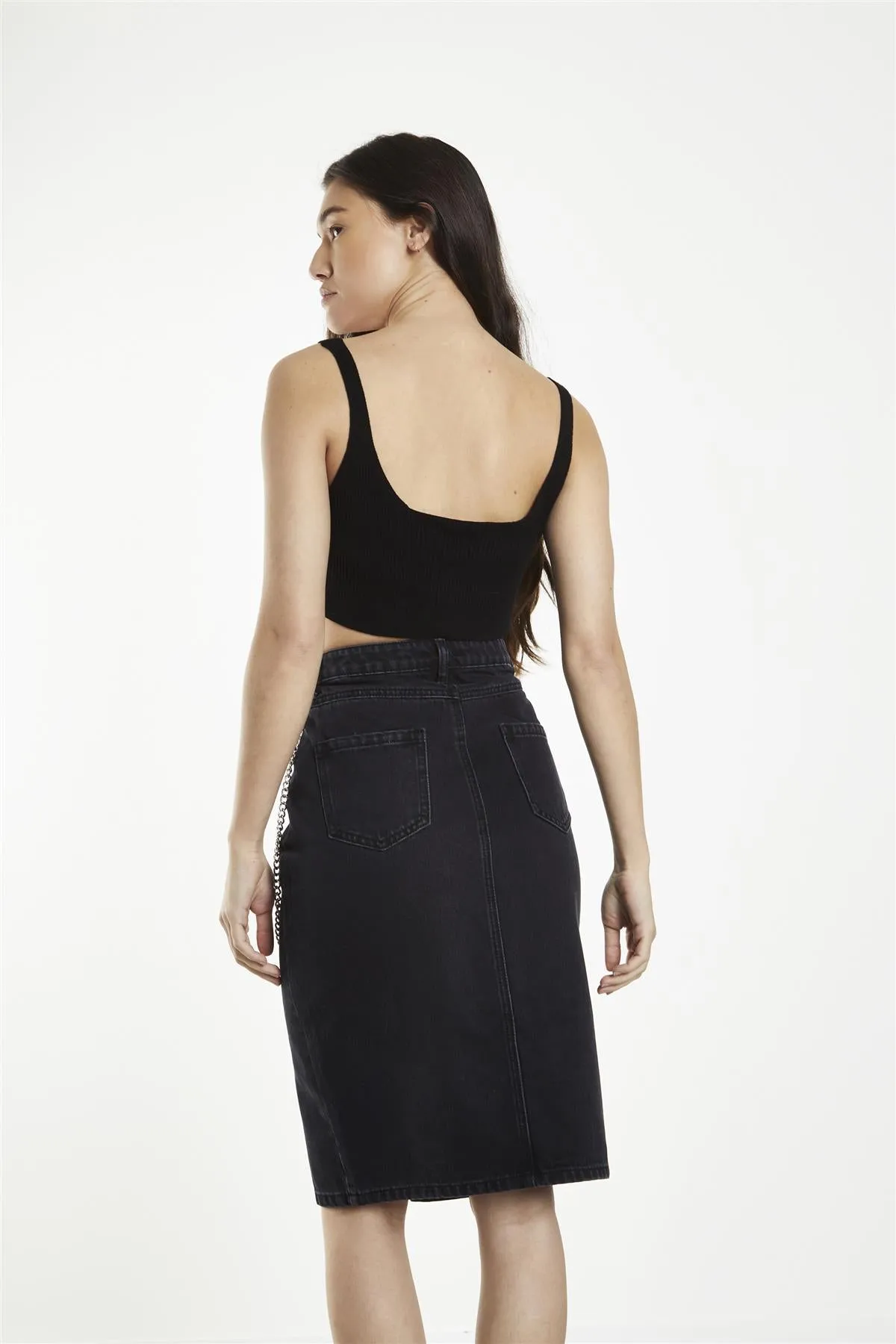 Black Straight Pencil Midi-Skirt