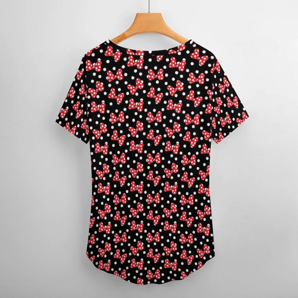 Black With White Polka Dots And Bows Women's V-Neck T-Shirt