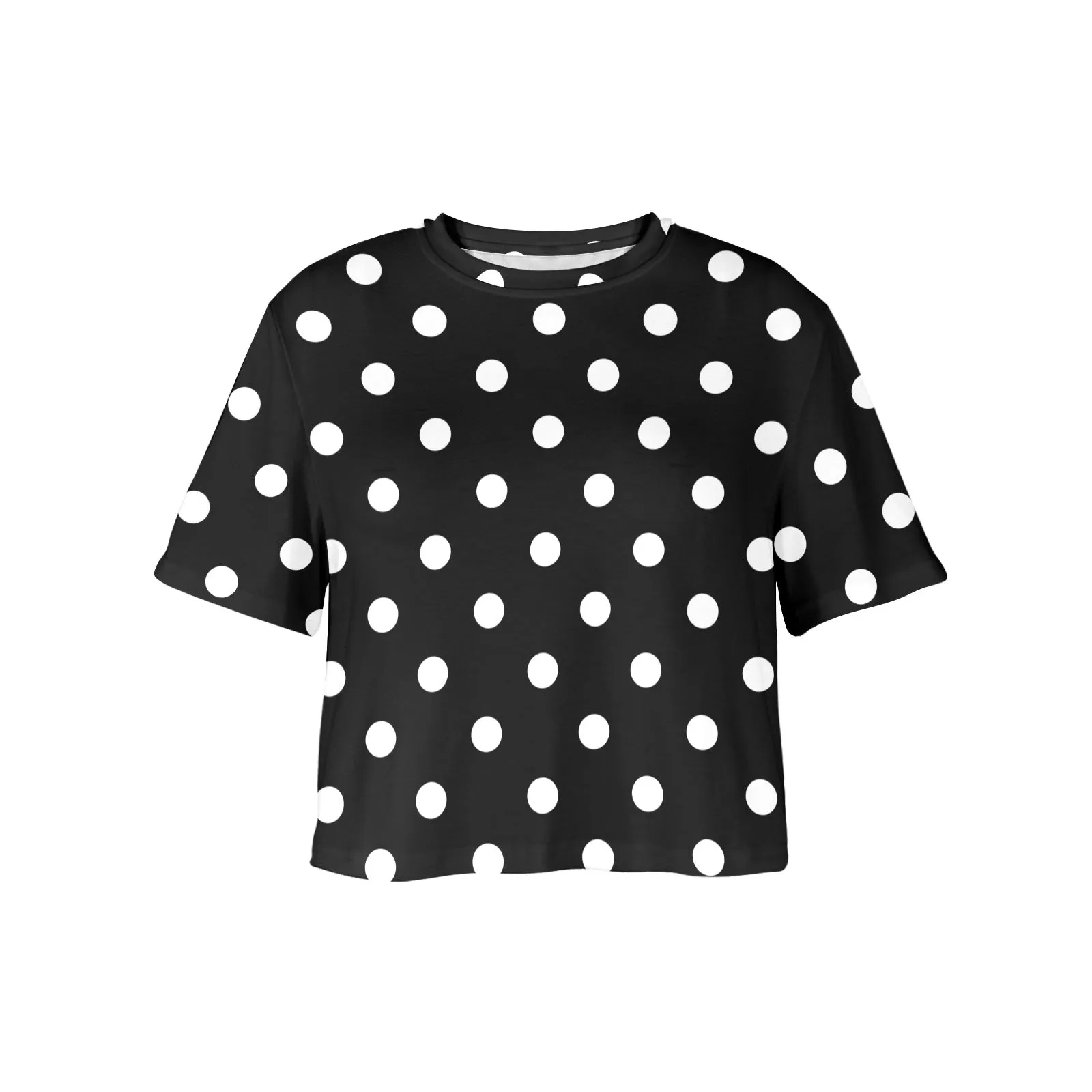 Black With White Polka Dots Women's Cropped T-shirt