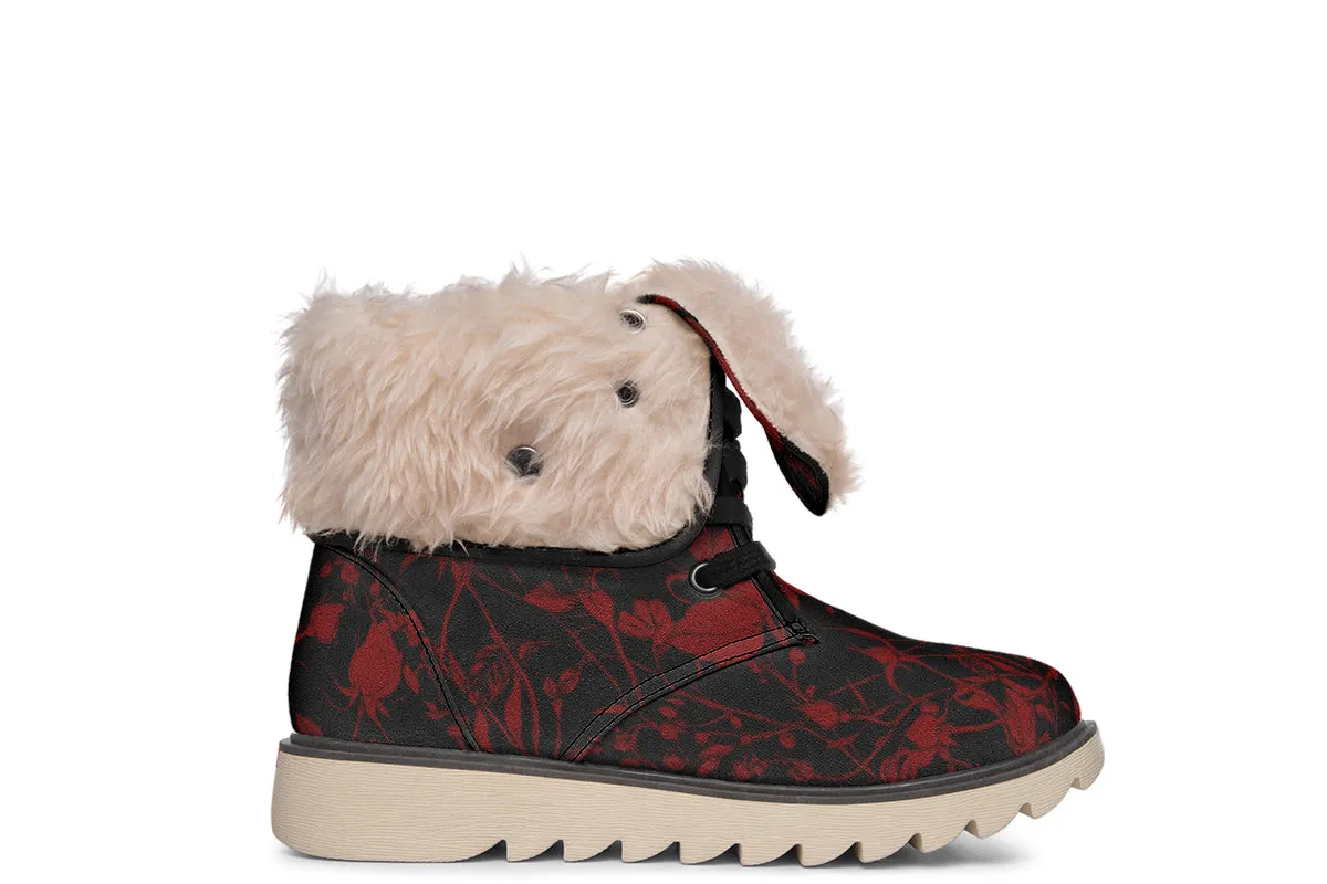 Blood Rose Romance Fold Over Winter Boots - Microsuede Vegan Boots with Fur Lining and Convertible Style